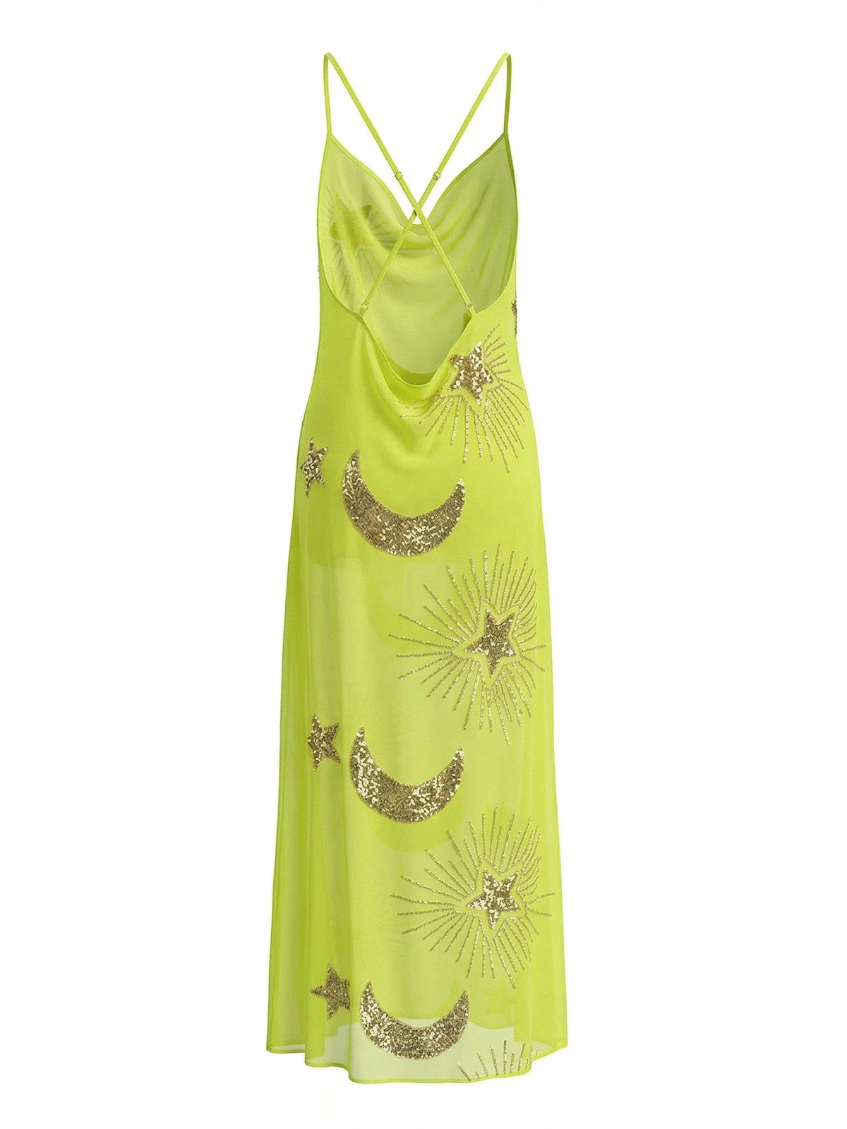 1970s Sheer Celestial Embroidered Sequin Maxi Cover-Up Dress - Image 7