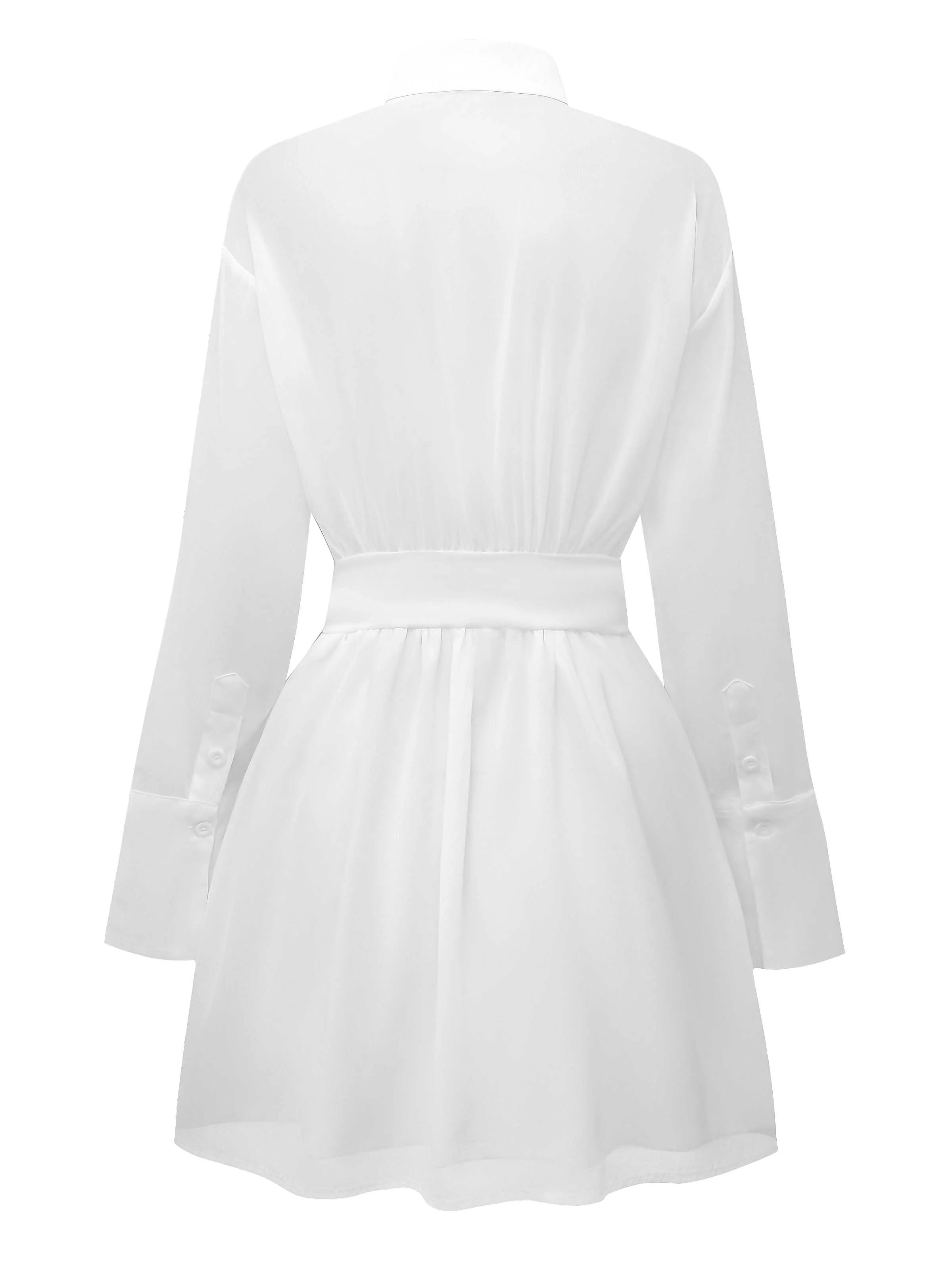 1970s Sheer Solid Shirt Dress - Image 2