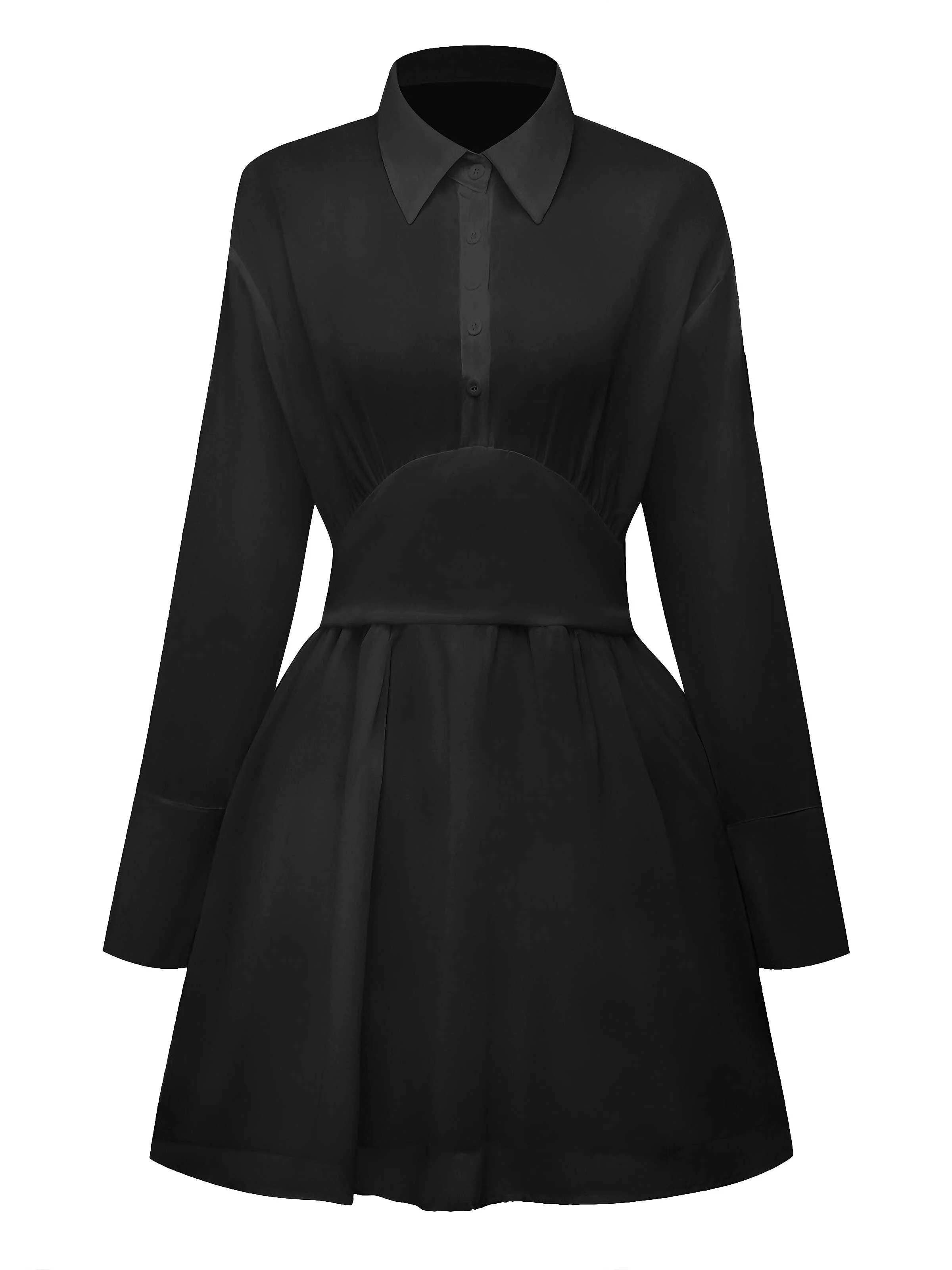 1970s Sheer Solid Shirt Dress - Image 6