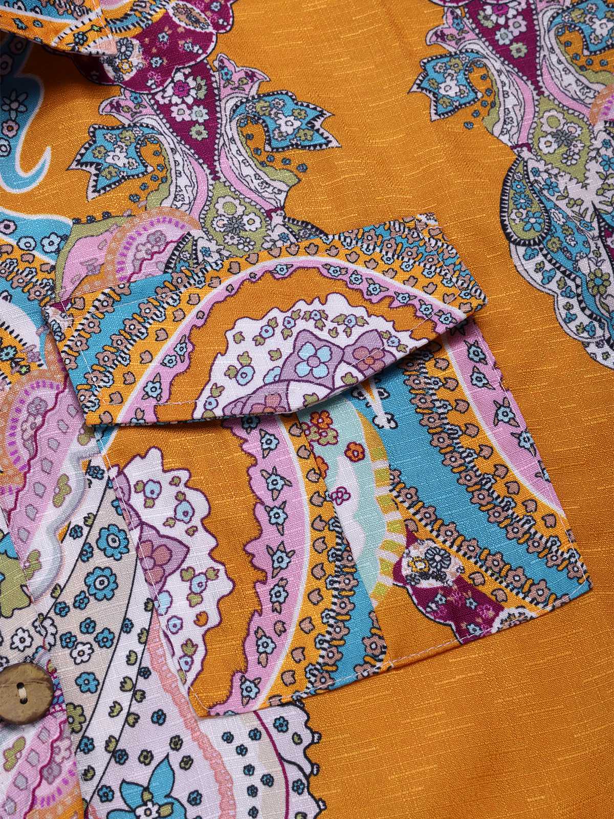 1970s Shirt Neck Paisley Print Belted Romper - Image 3