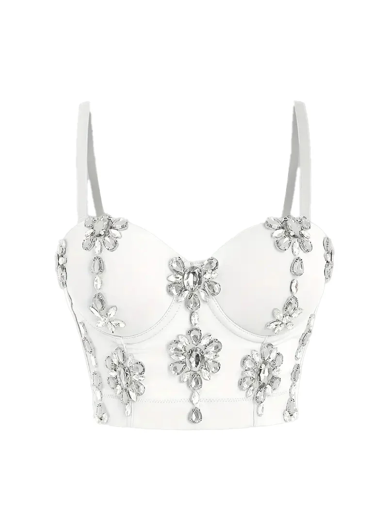 1970s Slip Crystal Cropped Bustier Top - Image 10