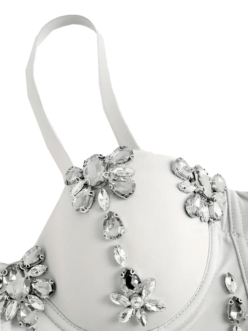 1970s Slip Crystal Cropped Bustier Top - Image 13