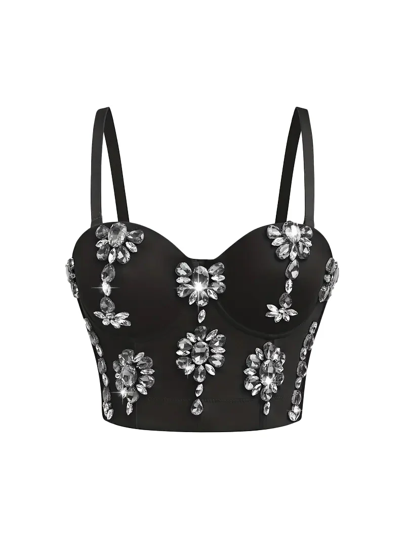 1970s Slip Crystal Cropped Bustier Top - Image 14