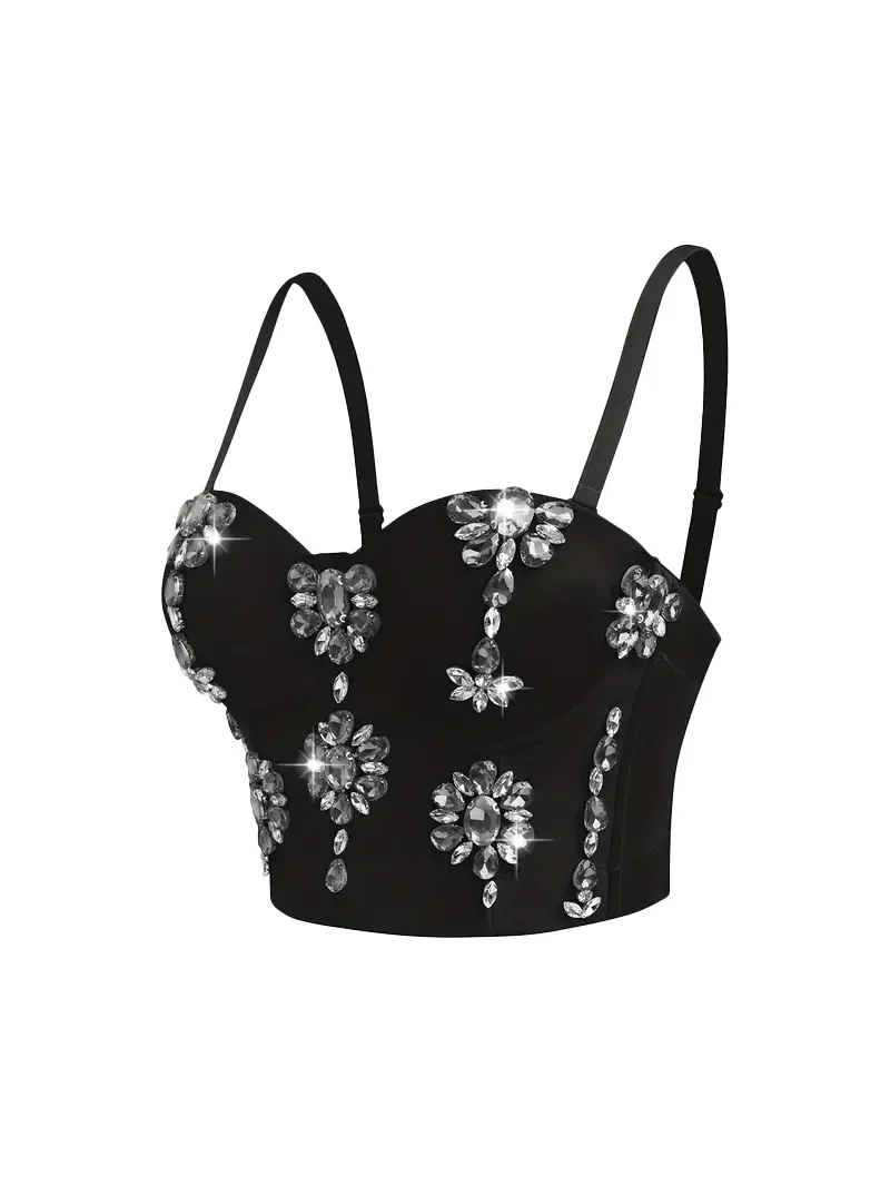 1970s Slip Crystal Cropped Bustier Top - Image 15