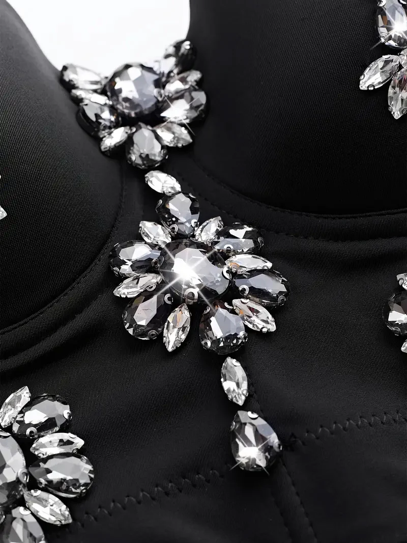 1970s Slip Crystal Cropped Bustier Top - Image 17