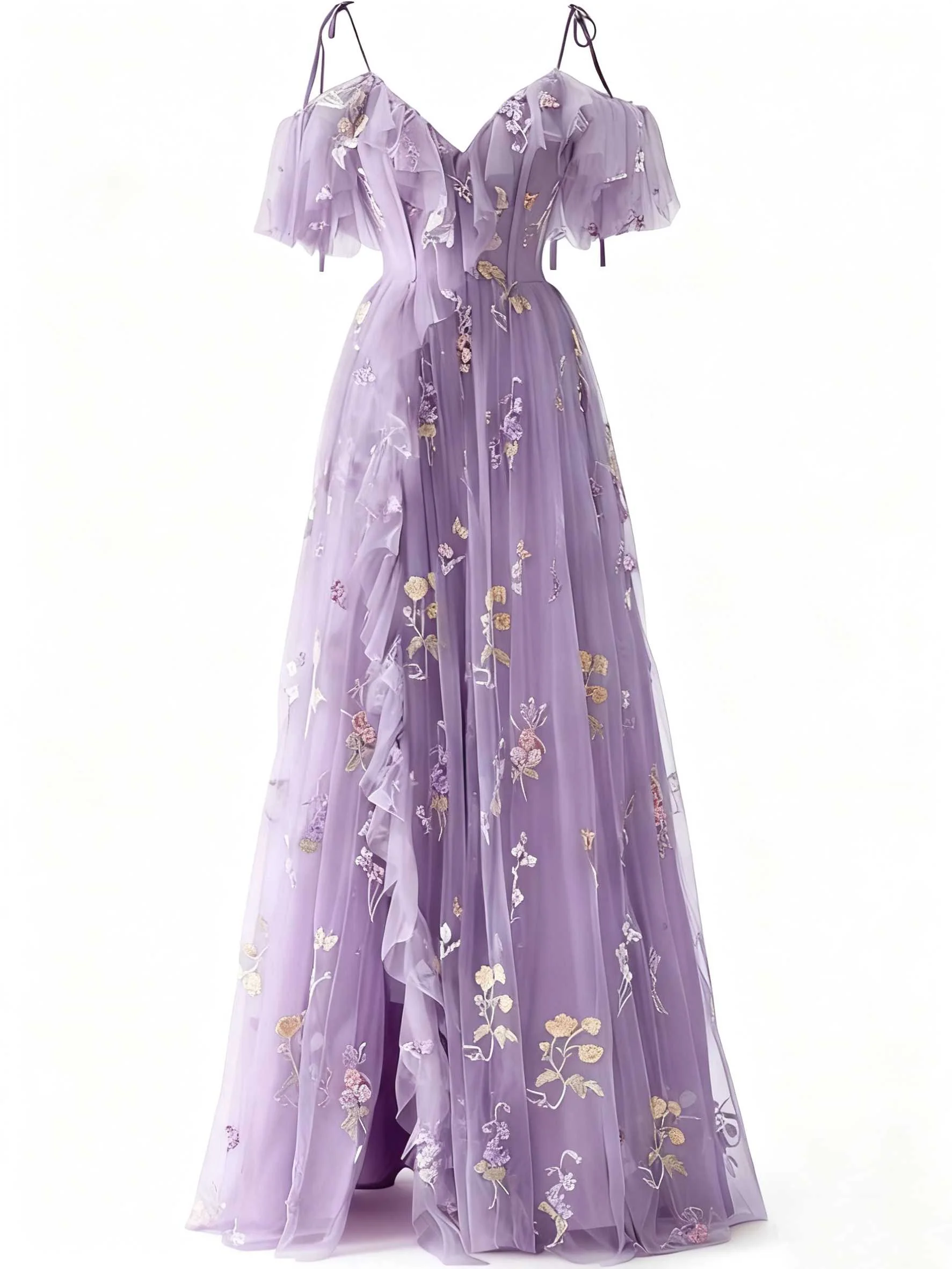 1970s Slip Floral Embroidered Mesh Slit Dress - Image 2