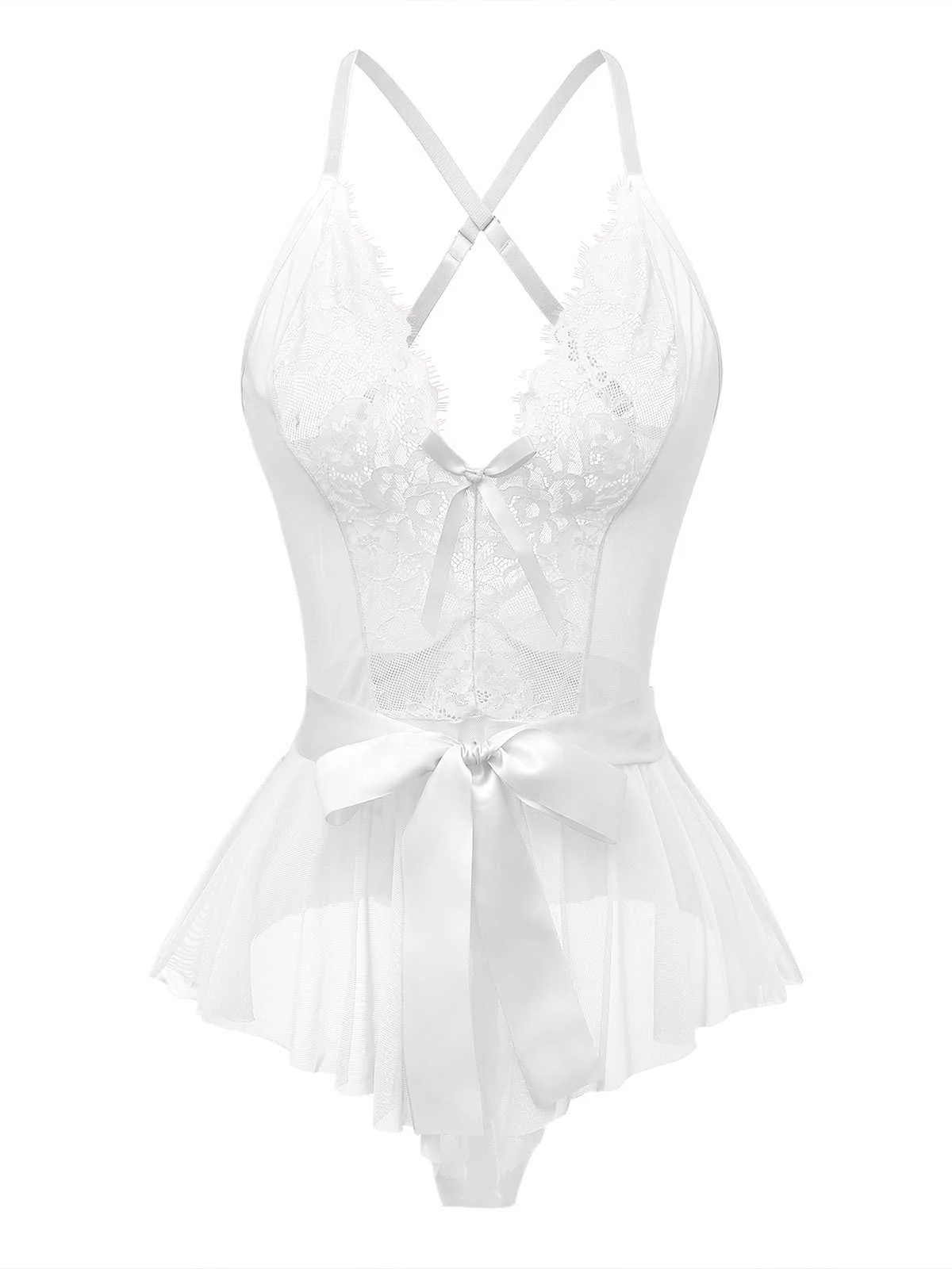 1970s Slip Floral Lace Bow Nightgown - Image 8