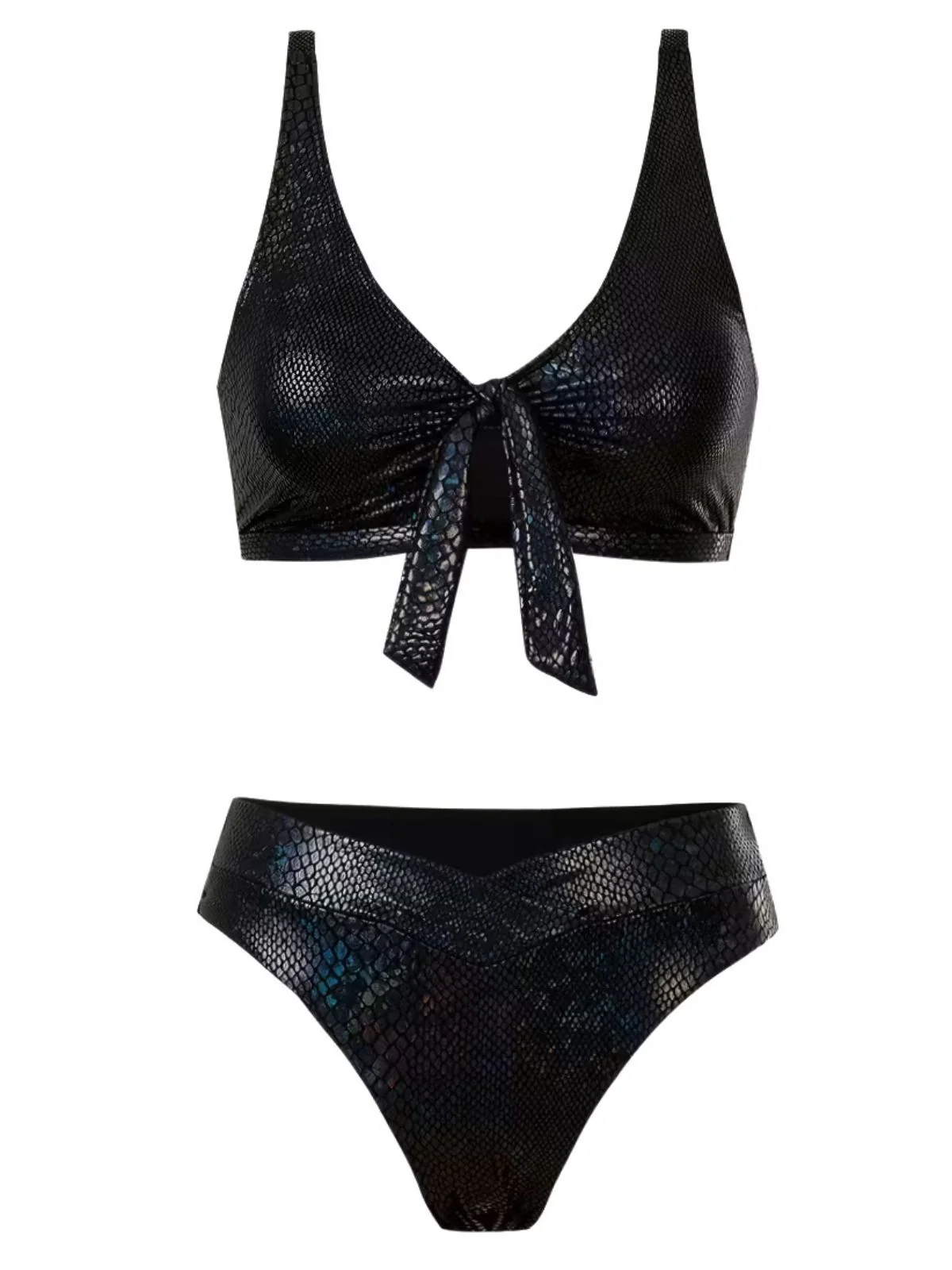 1970s Snakeskin Metallic Tie-Front Bikini Set - Image 2
