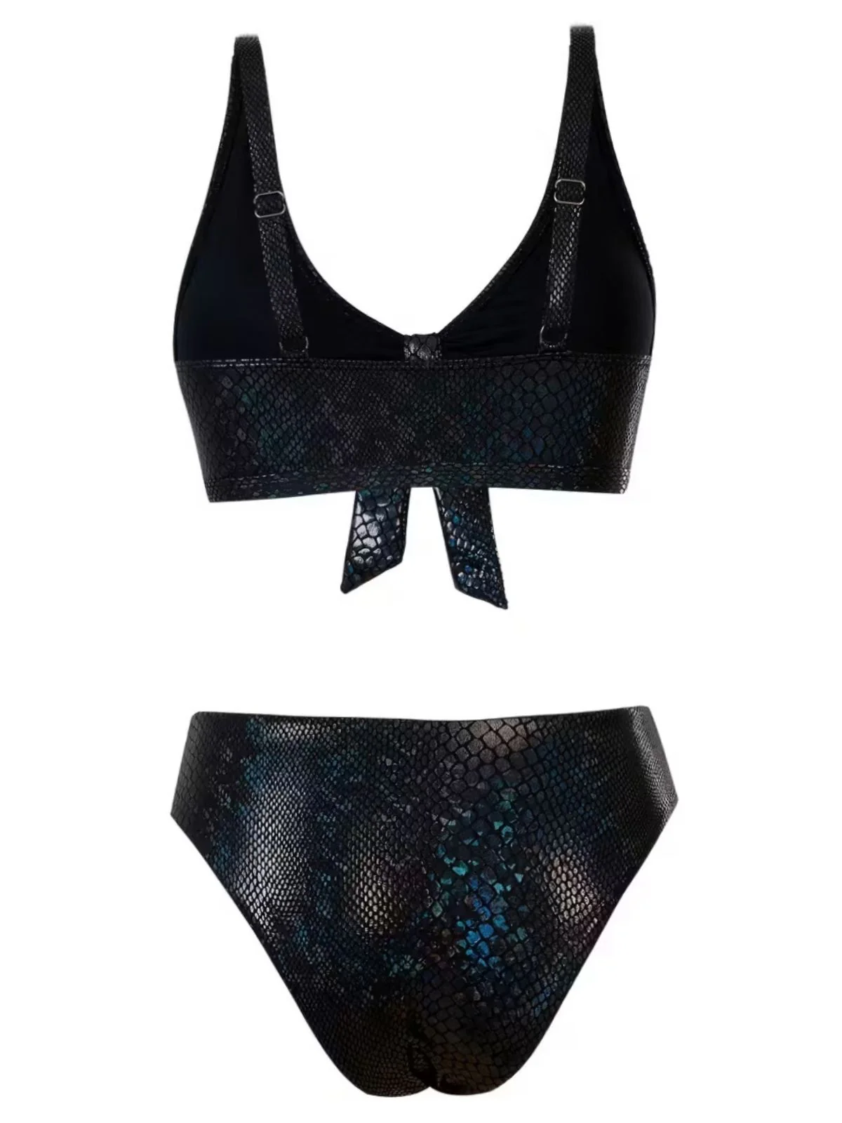 1970s Snakeskin Metallic Tie-Front Bikini Set - Image 3