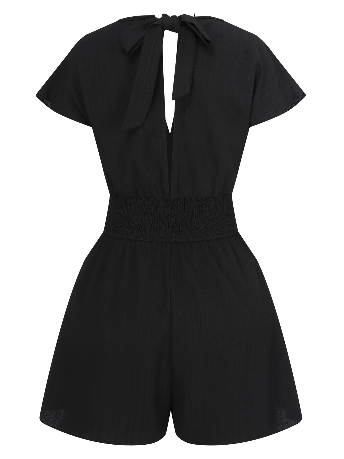 1970s Solid Elastic Waist Wrap V-Neck Romper - Image 2