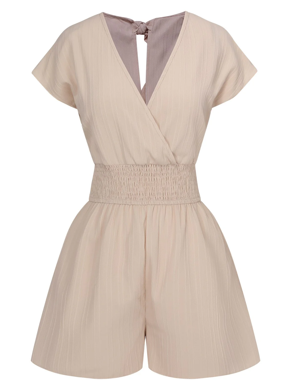 1970s Solid Elastic Waist Wrap V-Neck Romper - Image 5