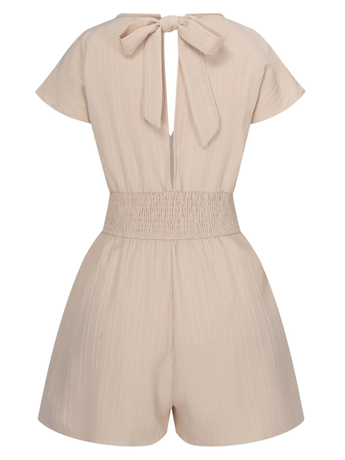 1970s Solid Elastic Waist Wrap V-Neck Romper - Image 6