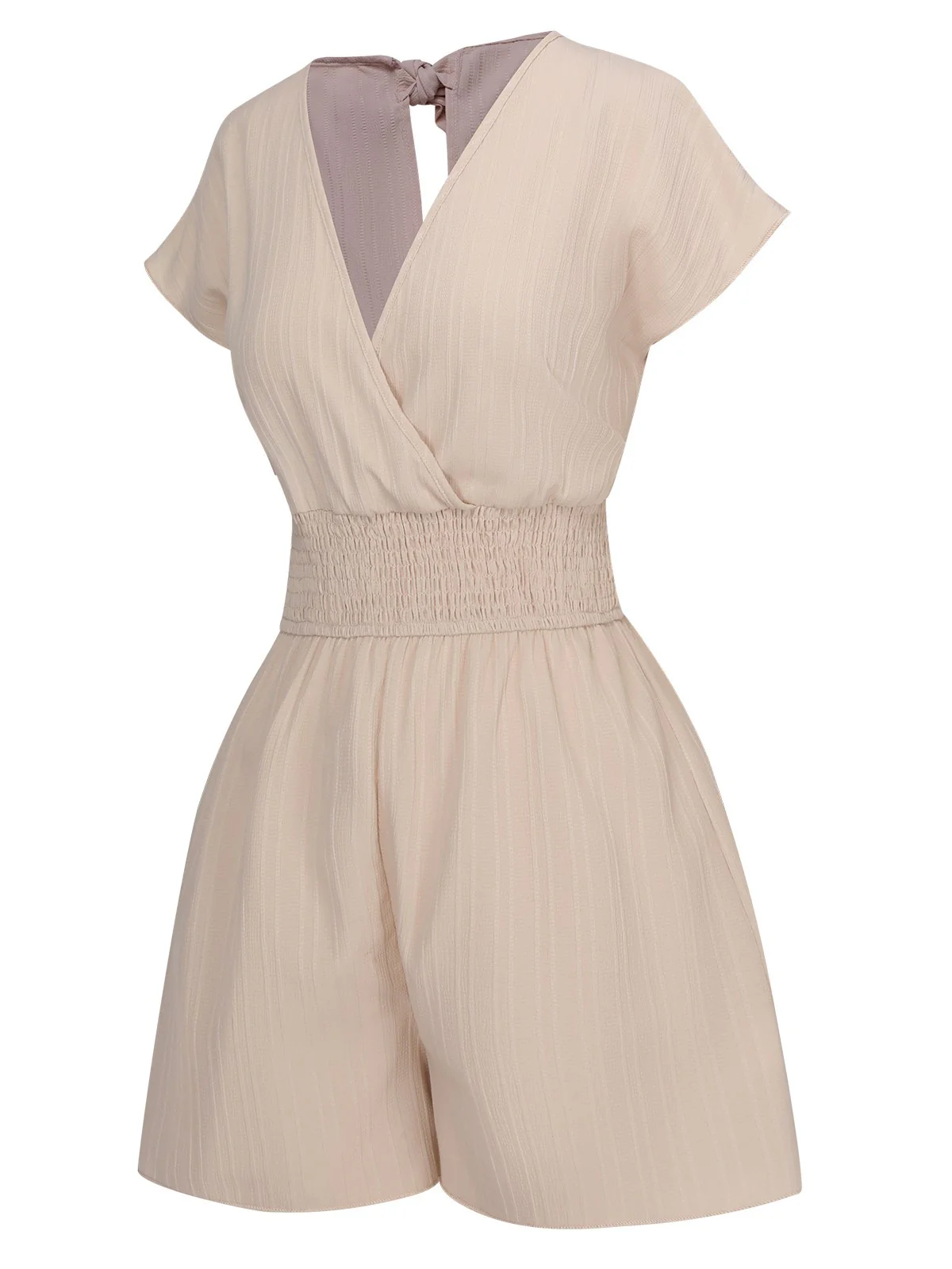 1970s Solid Elastic Waist Wrap V-Neck Romper - Image 7