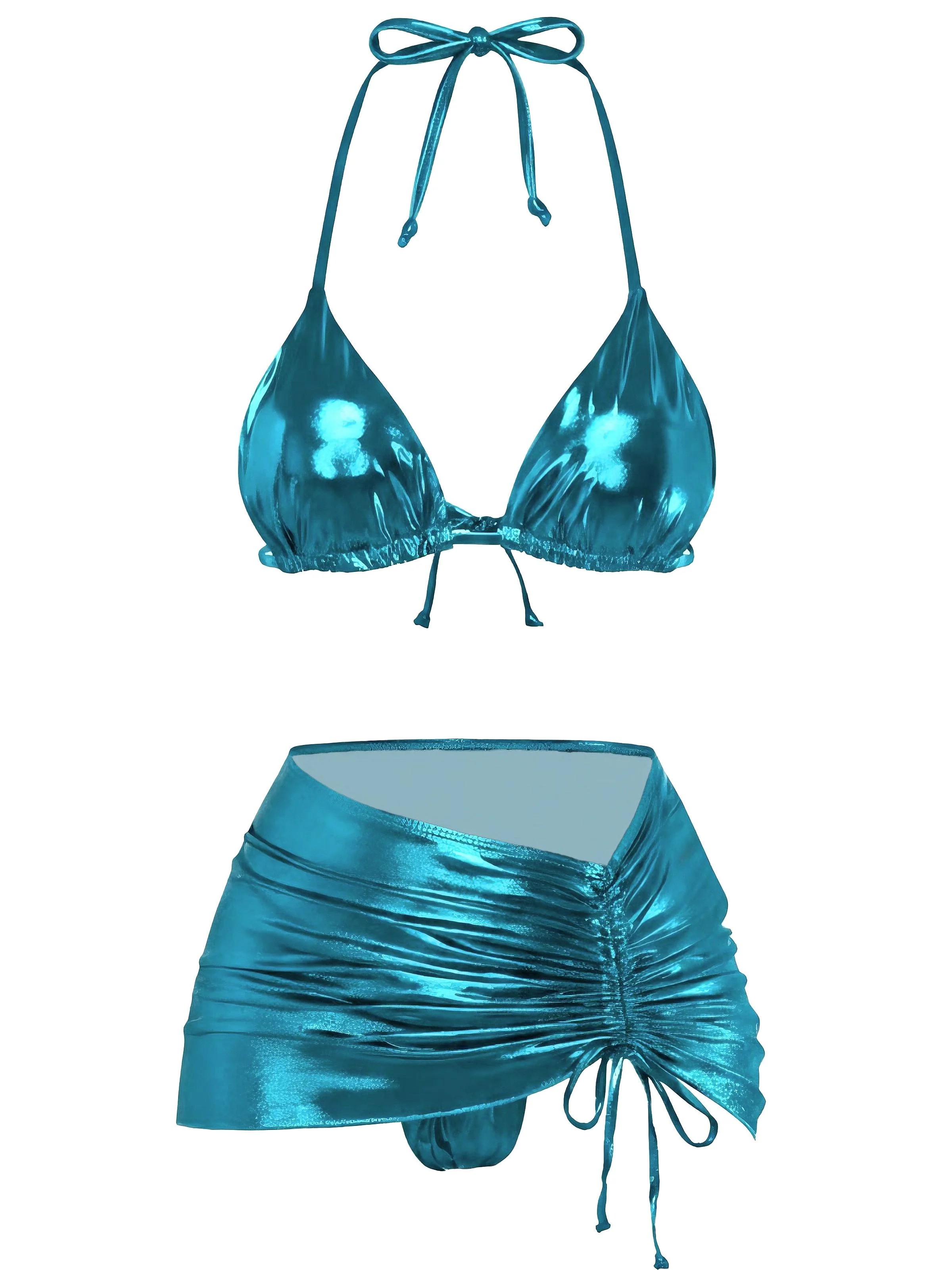 1970s Solid Halter Metallic Bikini Set - Image 2