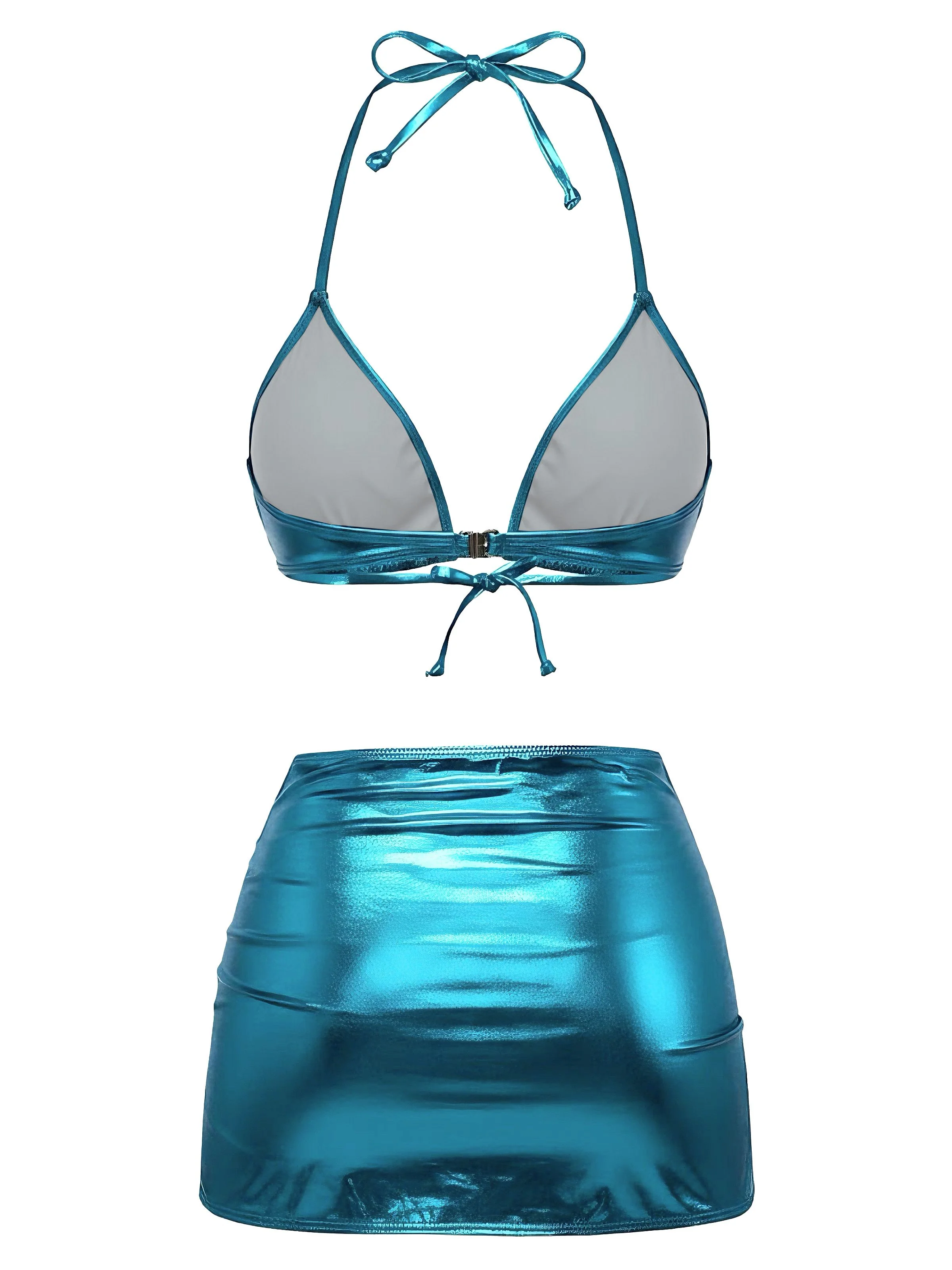 1970s Solid Halter Metallic Bikini Set - Image 3
