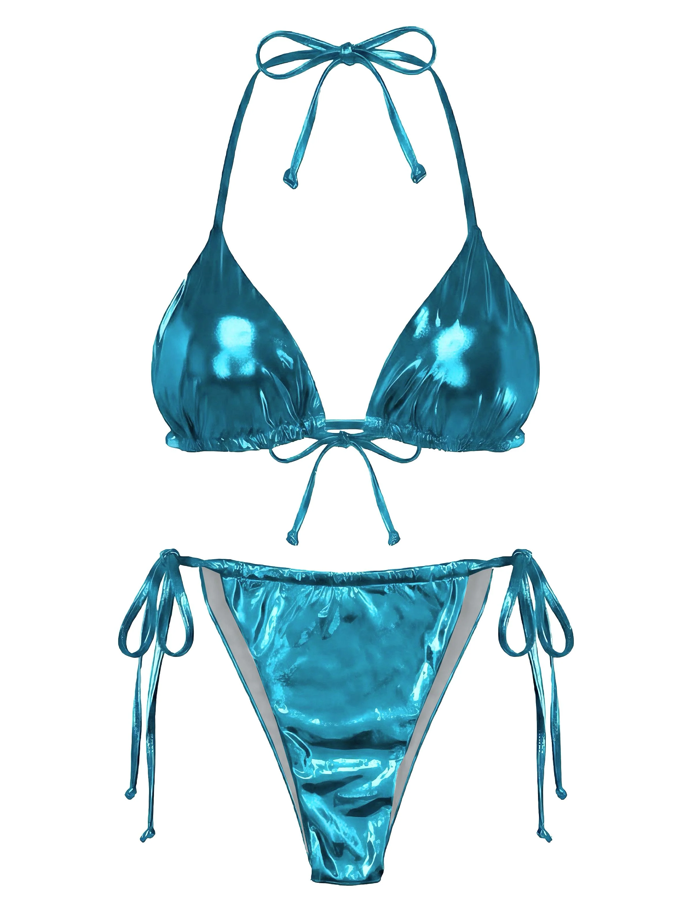 1970s Solid Halter Metallic Bikini Set - Image 4