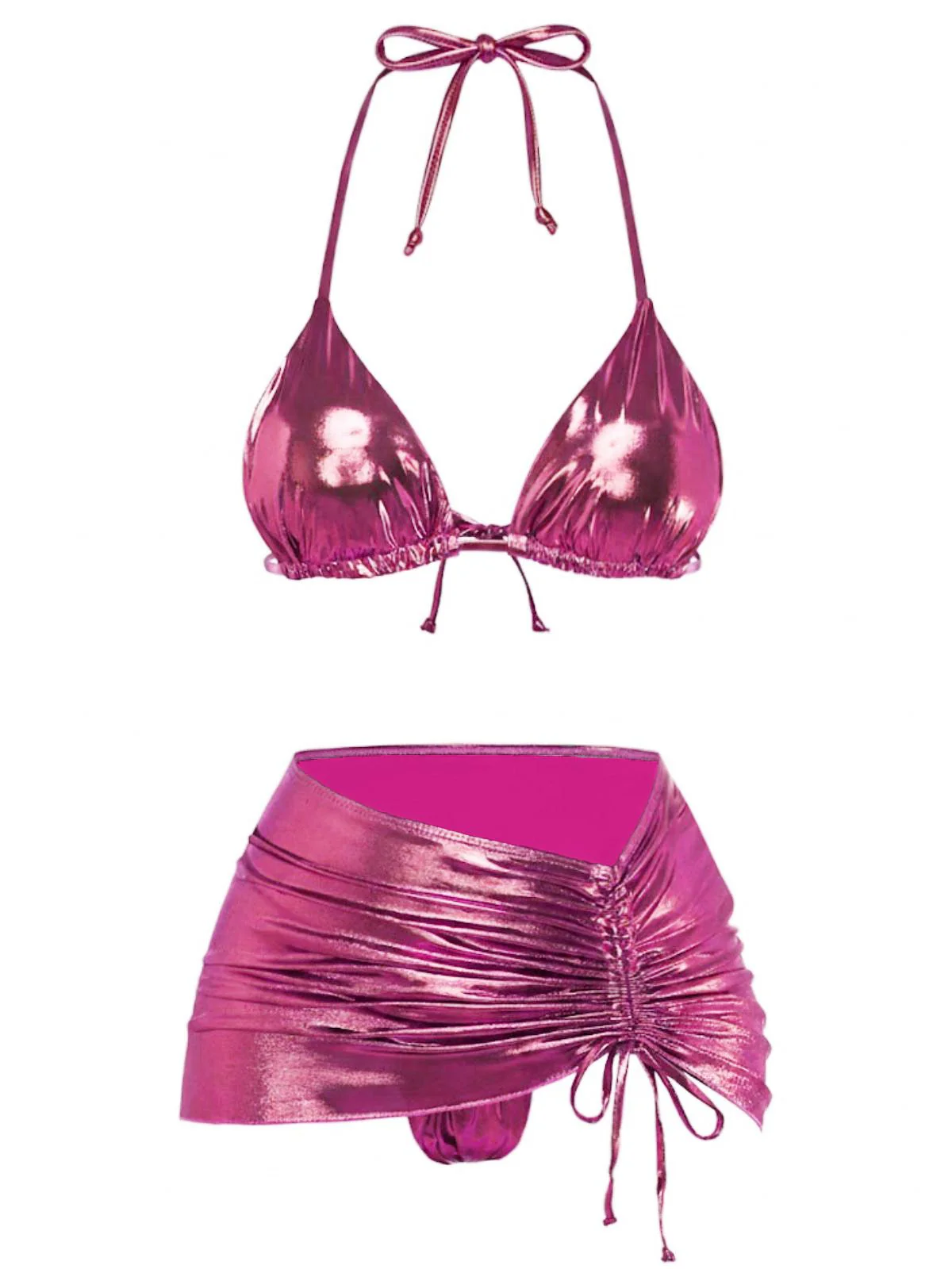 1970s Solid Halter Metallic Bikini Set - Image 5