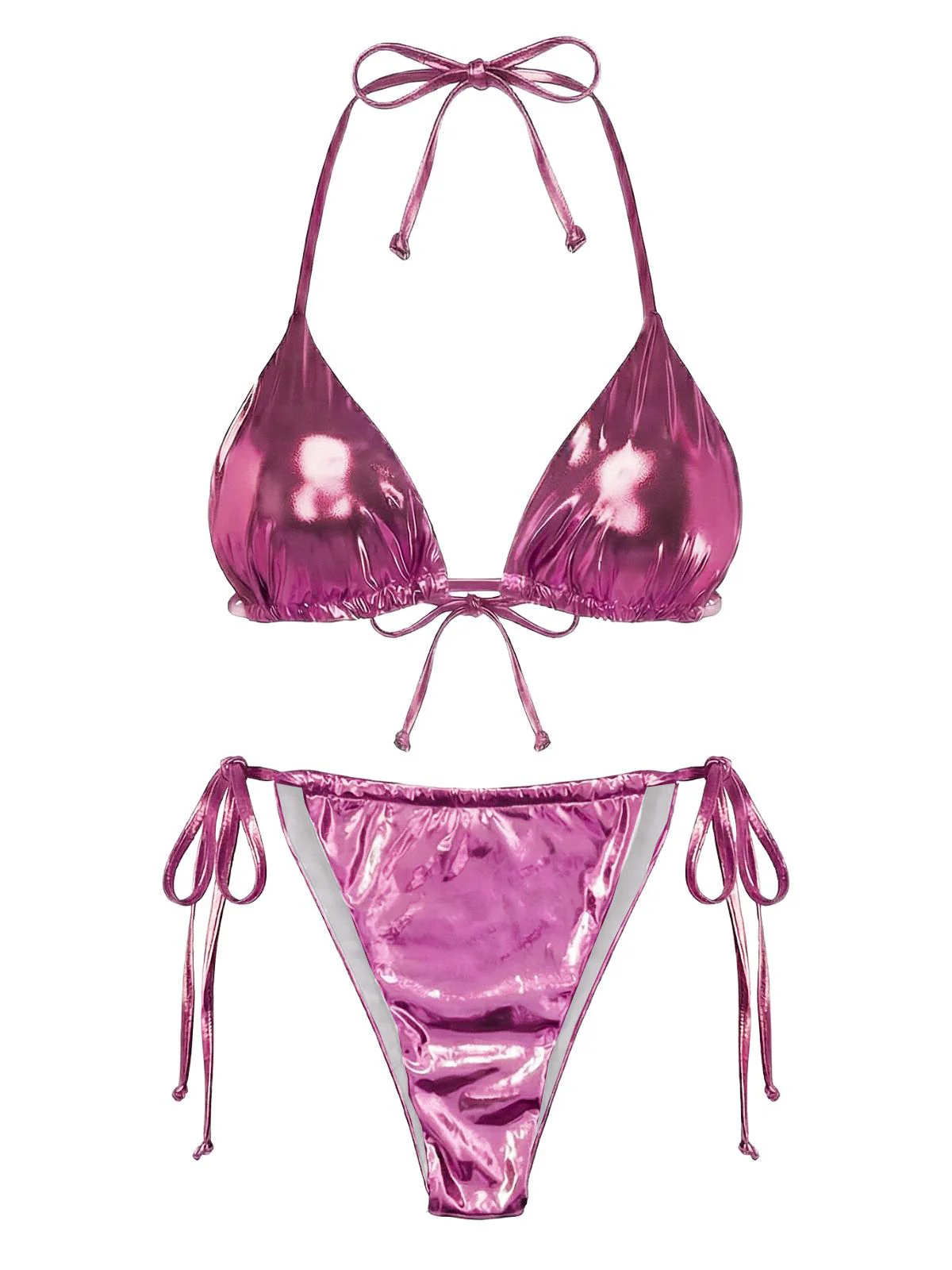 1970s Solid Halter Metallic Bikini Set - Image 7
