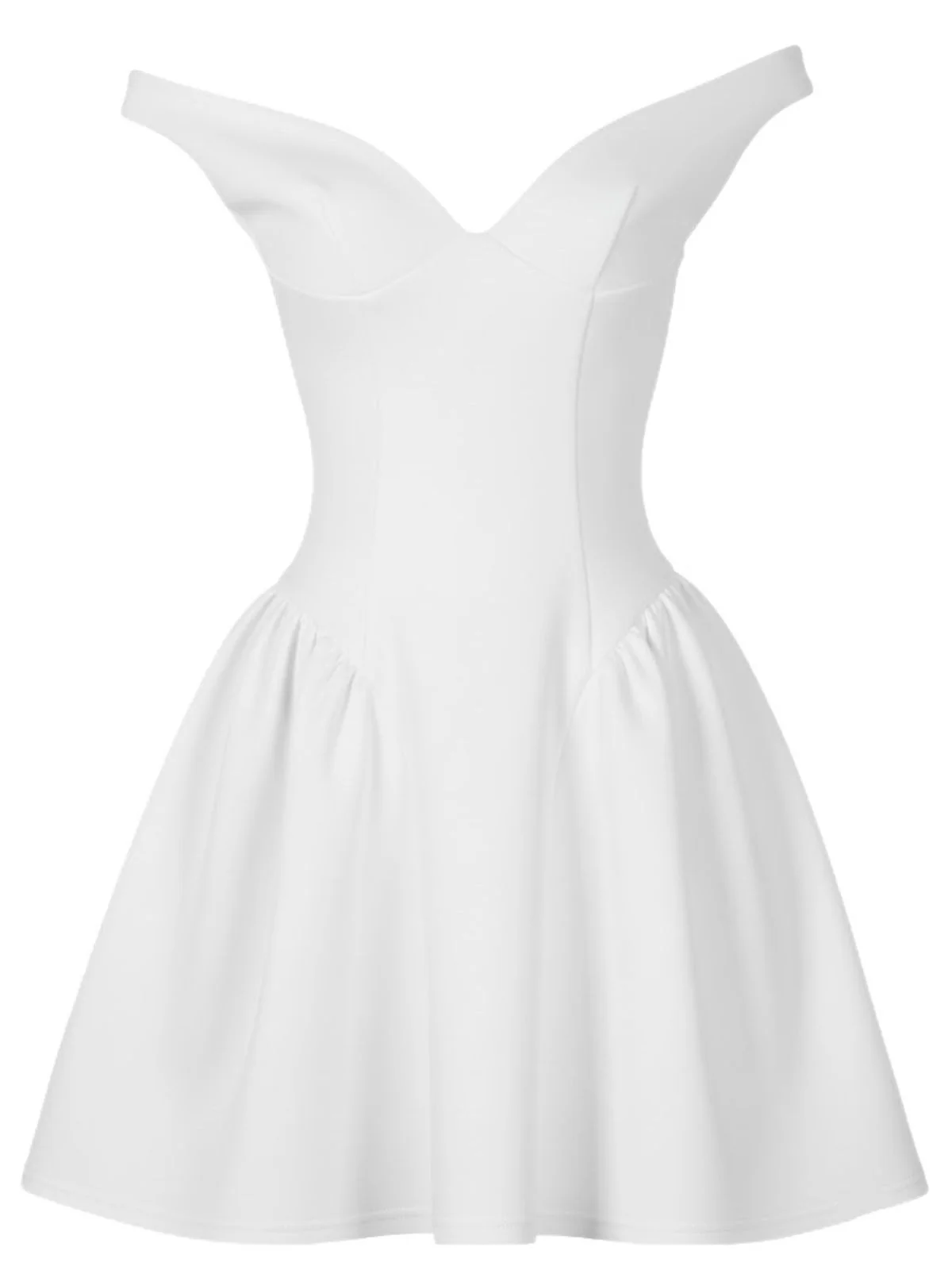 1970s Solid Off-Shoulder Deep V-Neck Skater Dress - Image 11