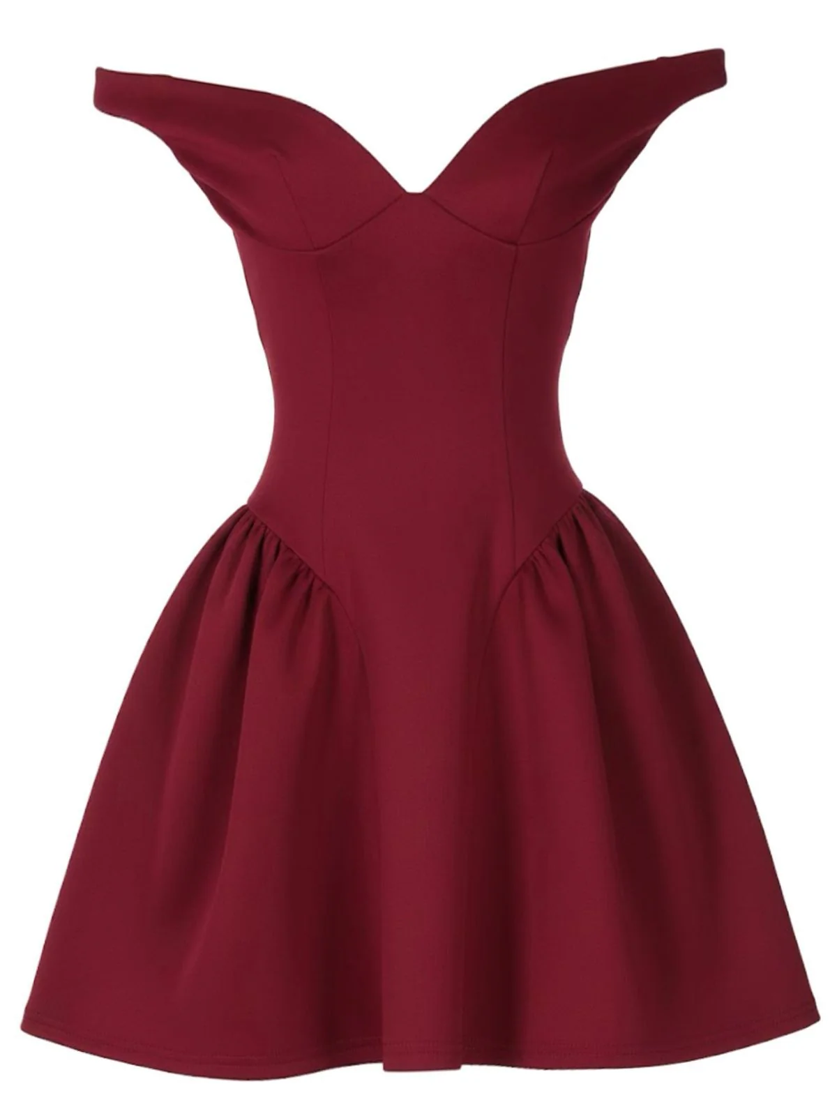 1970s Solid Off-Shoulder Deep V-Neck Skater Dress - Image 4