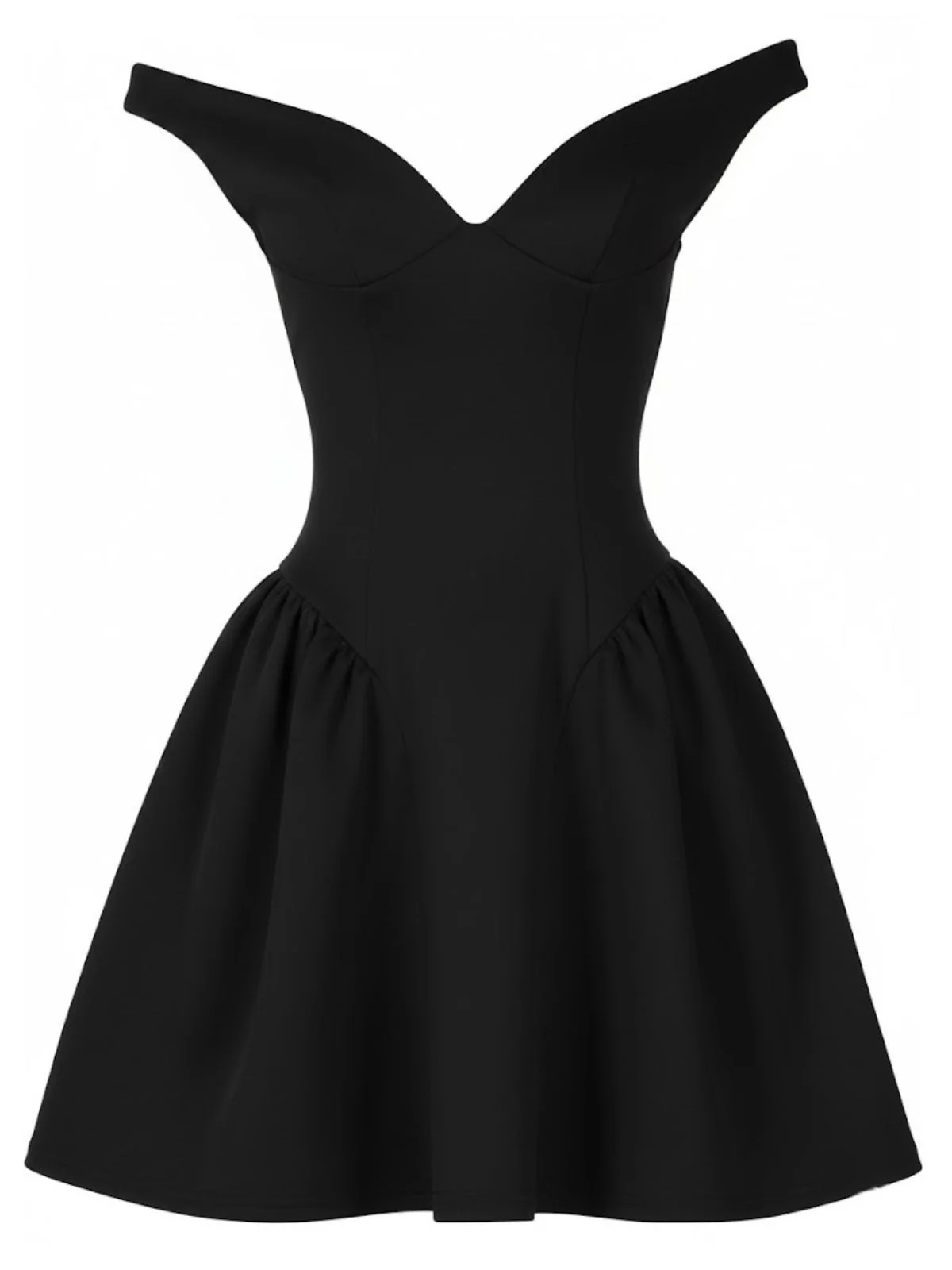 1970s Solid Off-Shoulder Deep V-Neck Skater Dress - Image 7