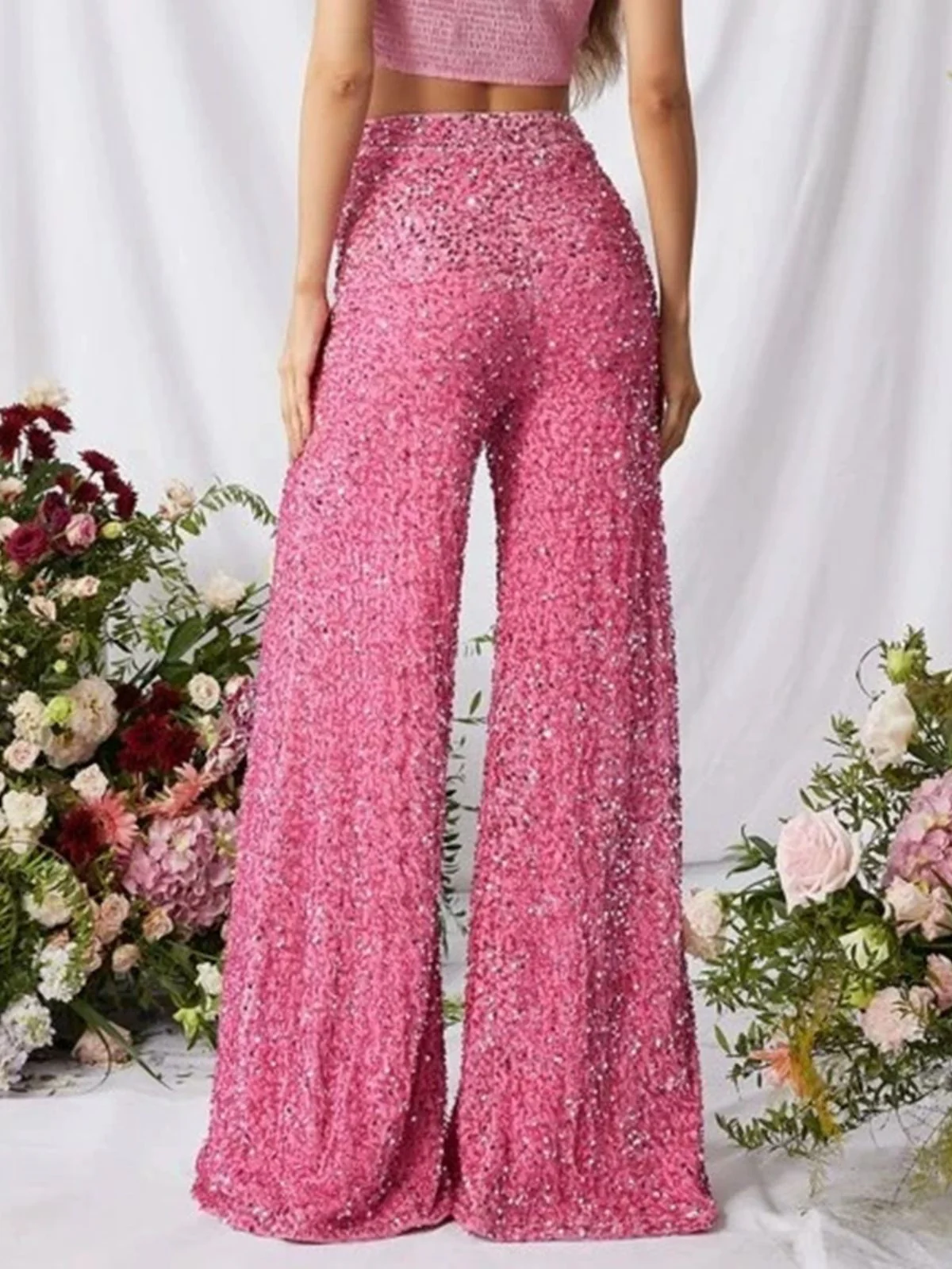 1970s Solid Sequined Disco Wide Leg Pants - Image 12