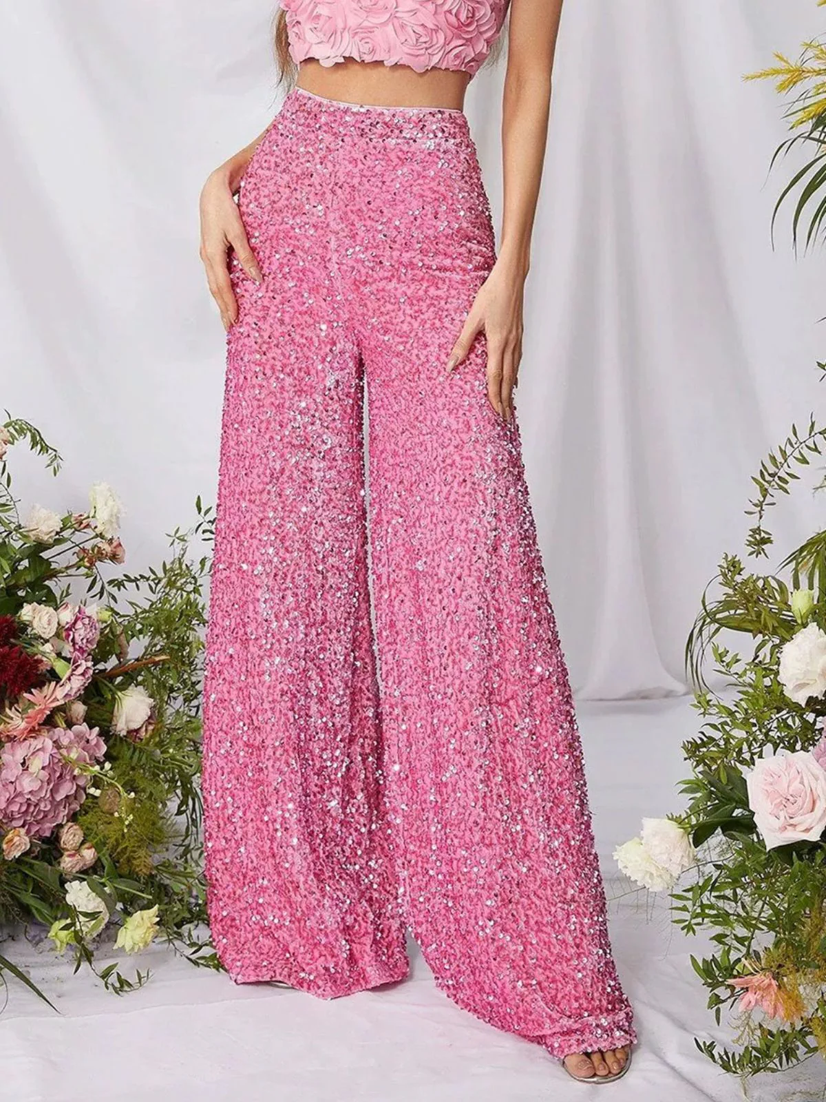 1970s Solid Sequined Disco Wide Leg Pants - Image 13