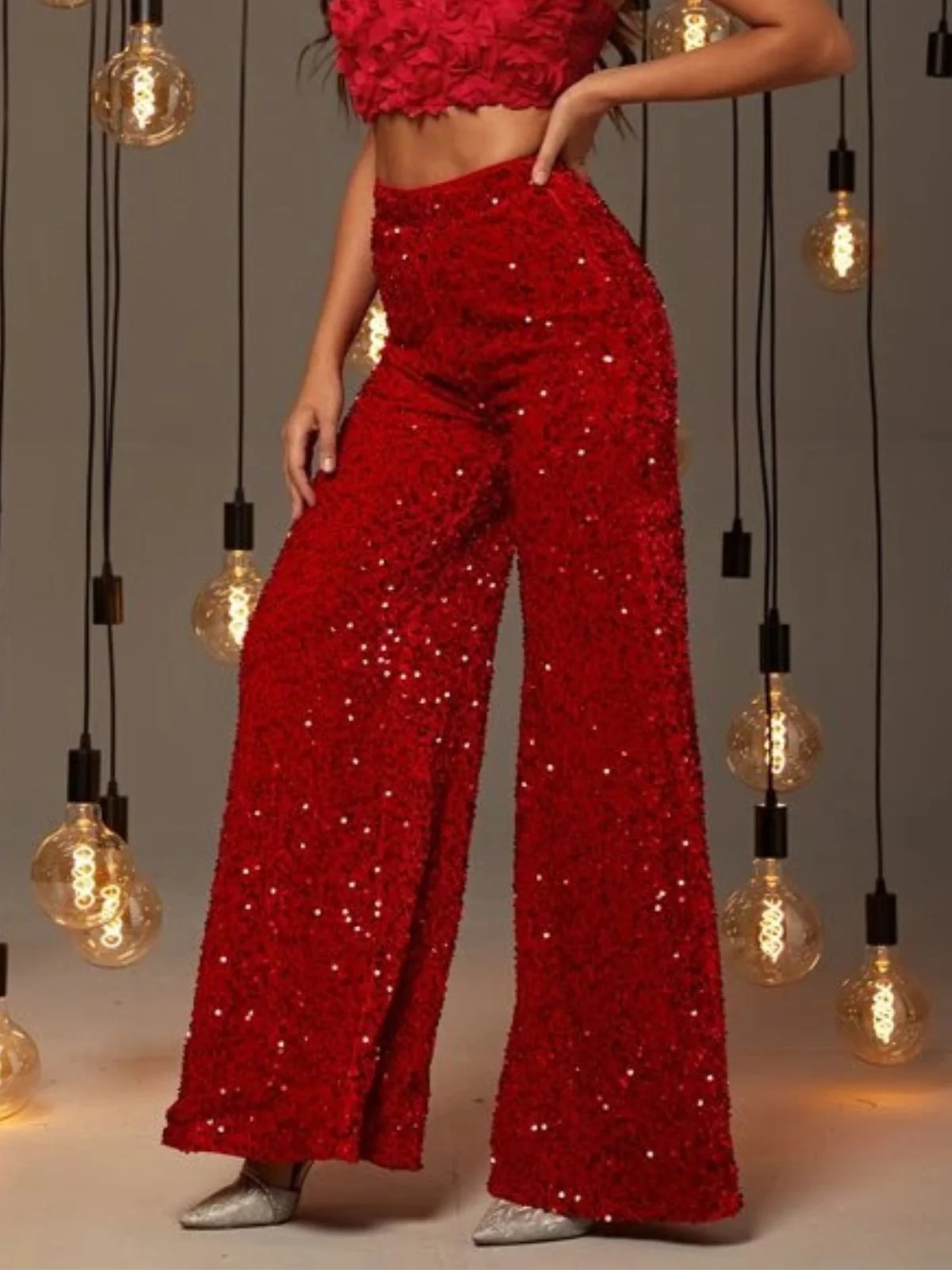 1970s Solid Sequined Disco Wide Leg Pants - Image 7