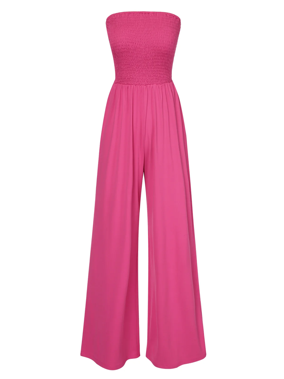 1970s Solid Sleeveless Smocked Bandeau Jumpsuit - Image 2