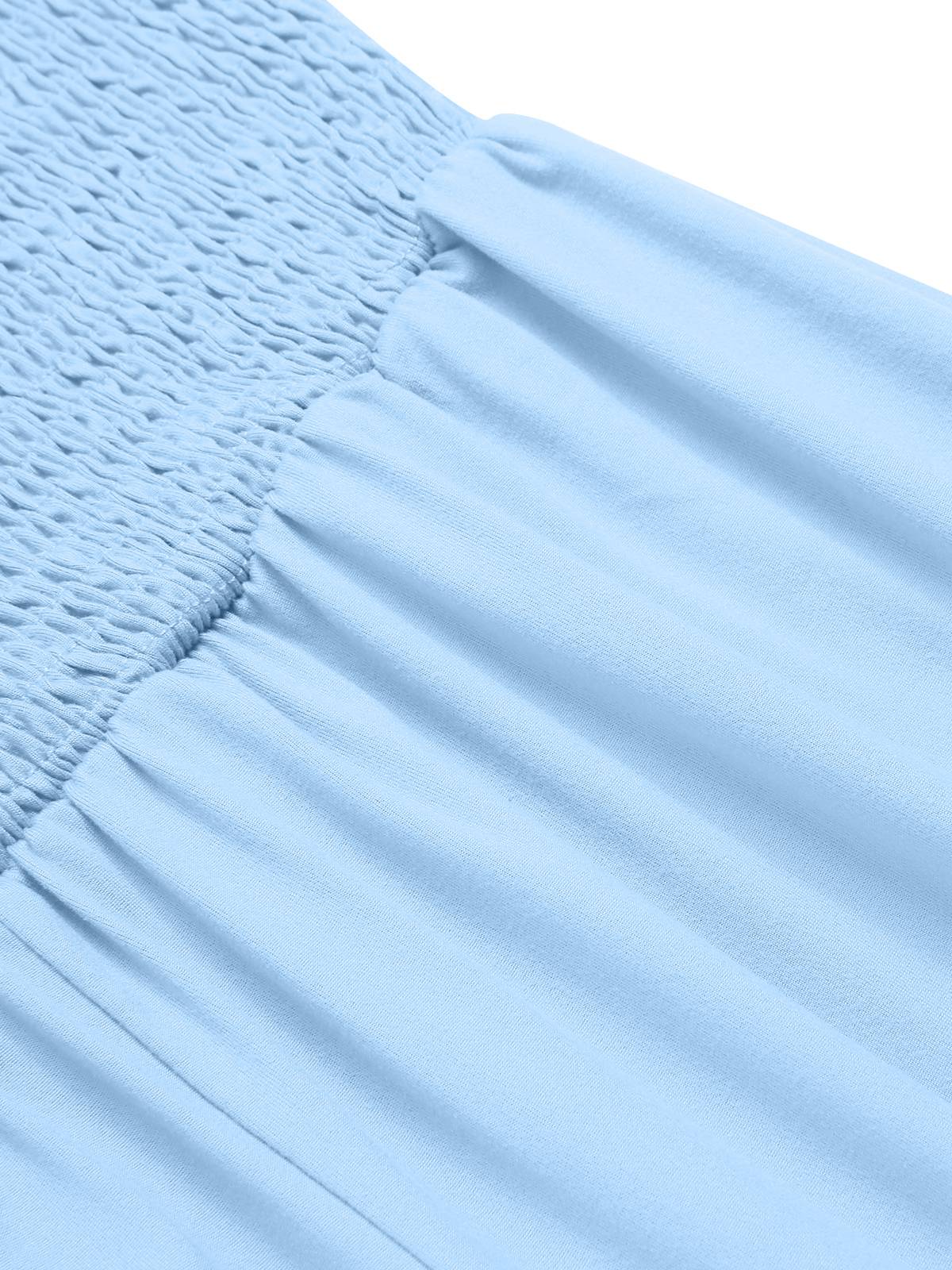 1970s Solid Sleeveless Smocked Bandeau Jumpsuit - Image 6