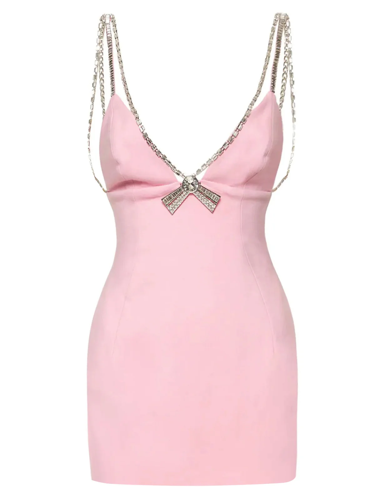 1970s Solid Spaghetti Straps Rhinestones Dress - Image 2