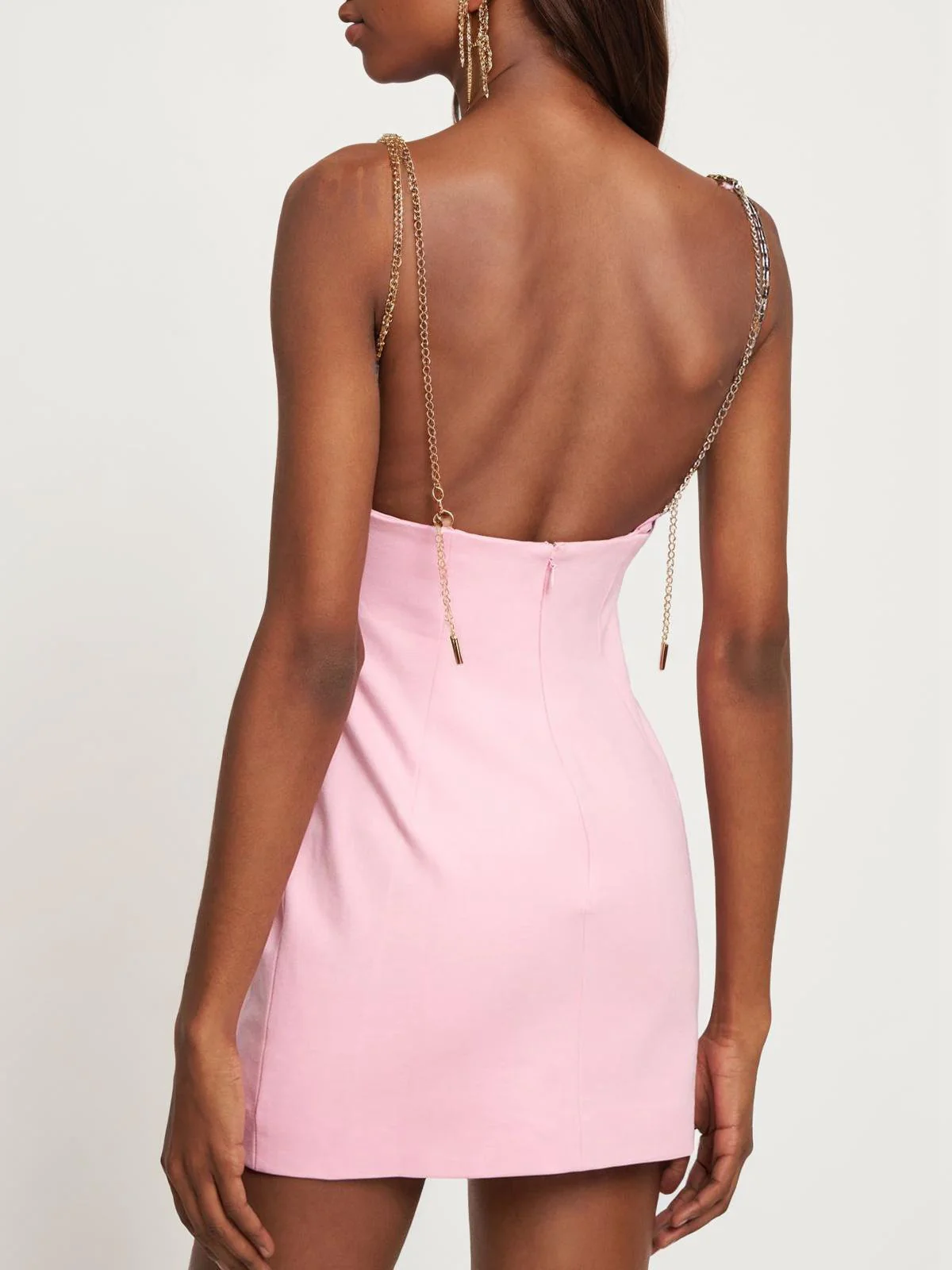 1970s Solid Spaghetti Straps Rhinestones Dress - Image 9