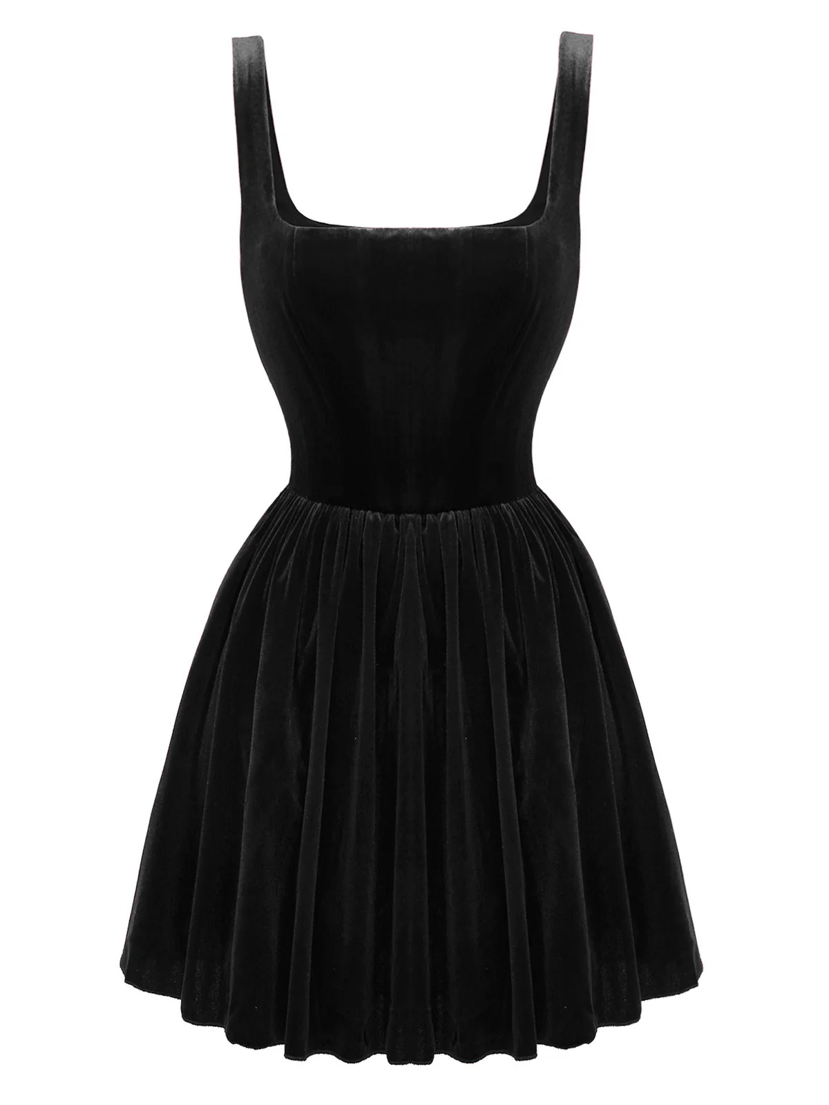 1970s Solid Square Neck Velvet Mini Dress - Image 2