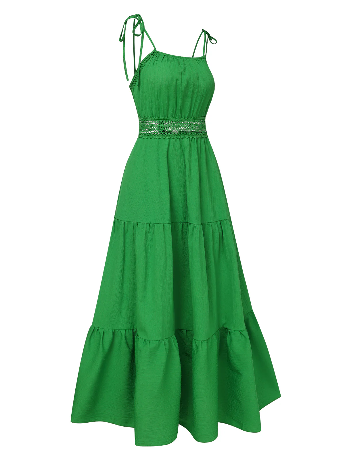 1970s Solid Straps Ruffles Patchwork Dress - Image 3