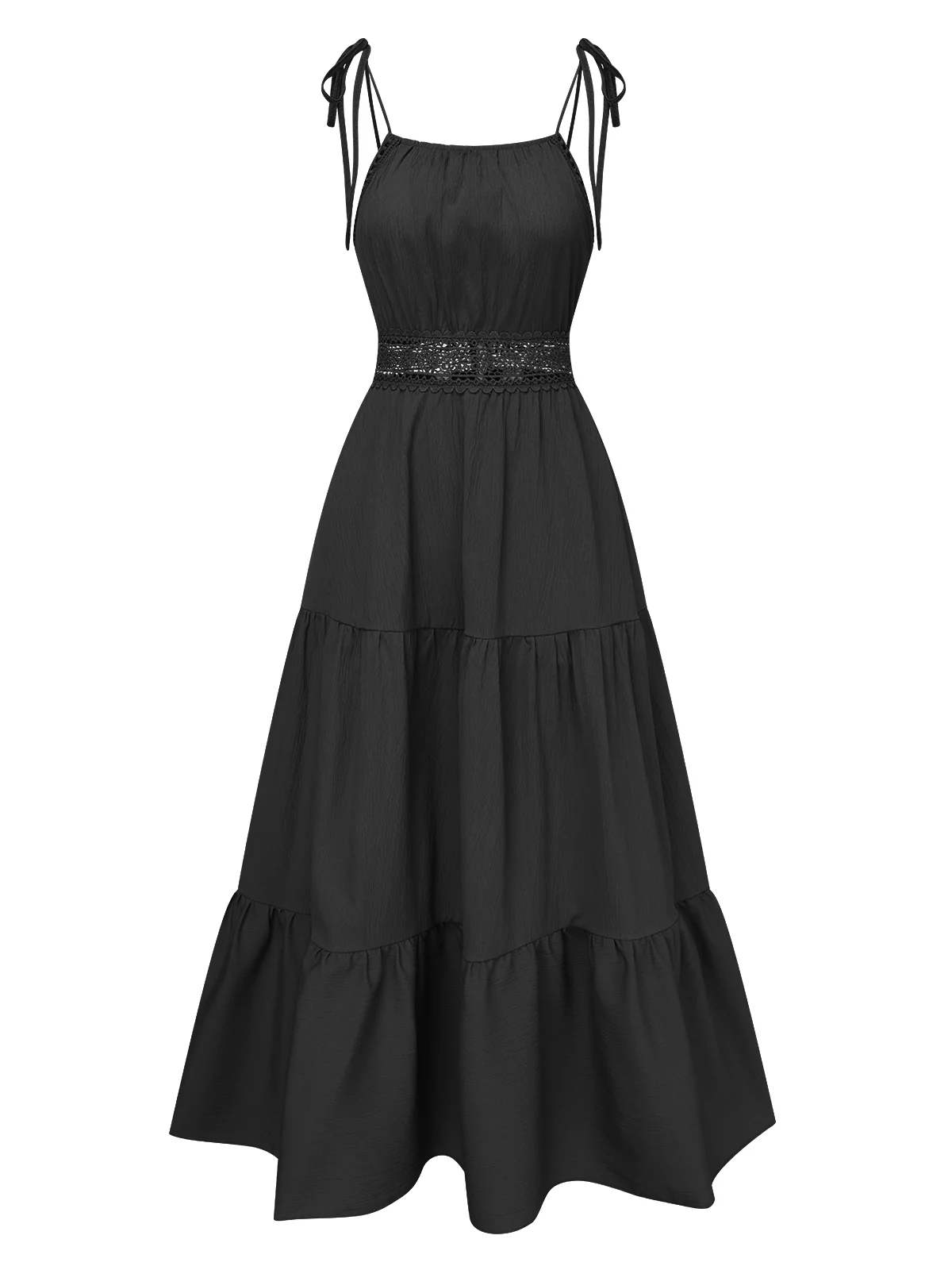 1970s Solid Straps Ruffles Patchwork Dress - Image 5