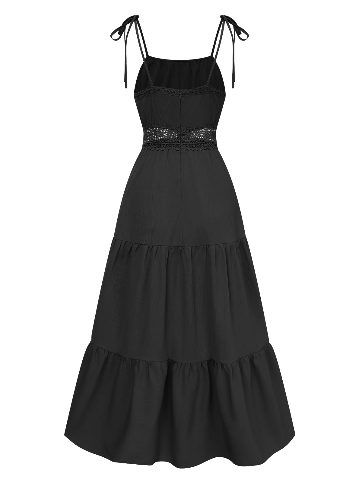 1970s Solid Straps Ruffles Patchwork Dress - Image 6