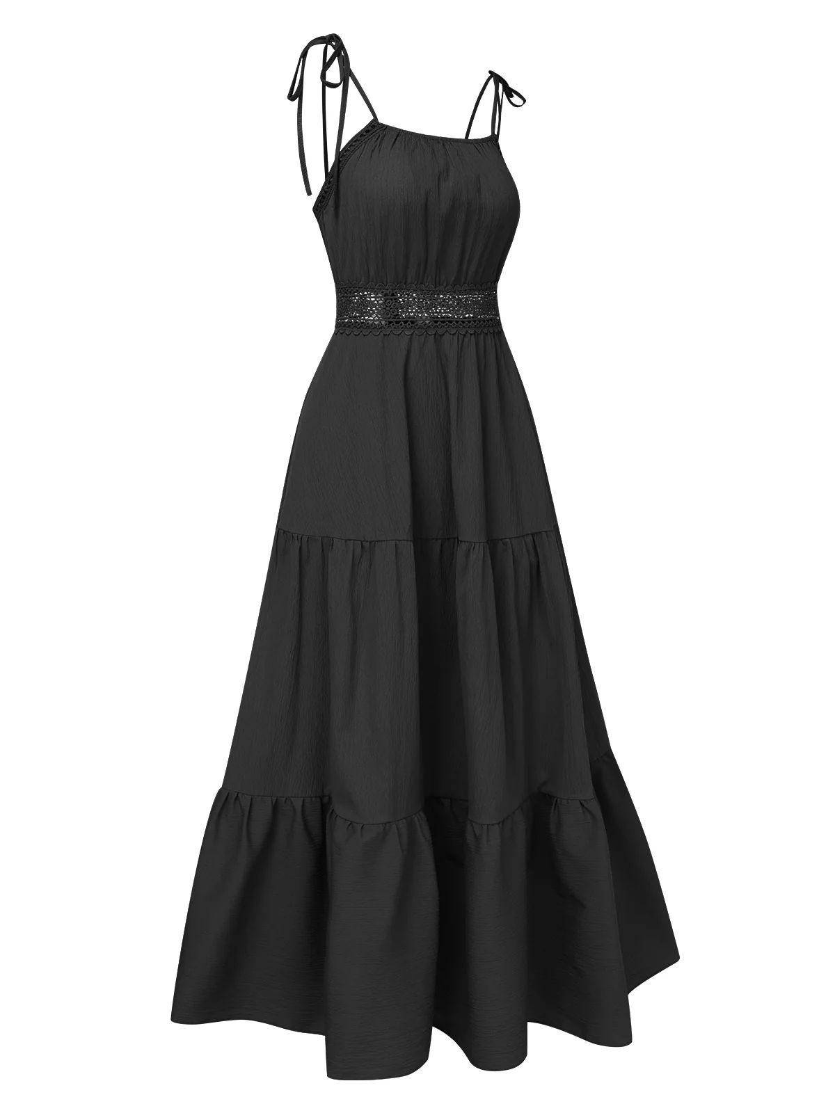 1970s Solid Straps Ruffles Patchwork Dress - Image 7