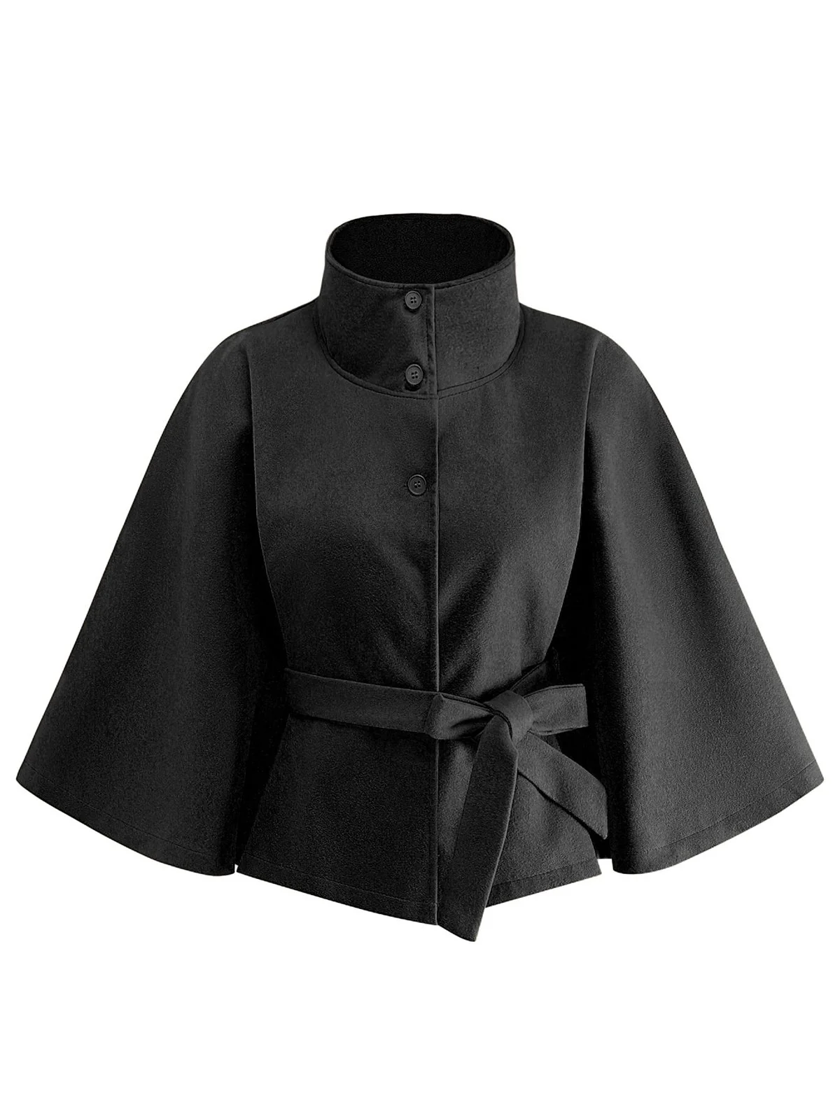 1970s Solid Turtlenecck Belted Cloak Jacket - Image 10