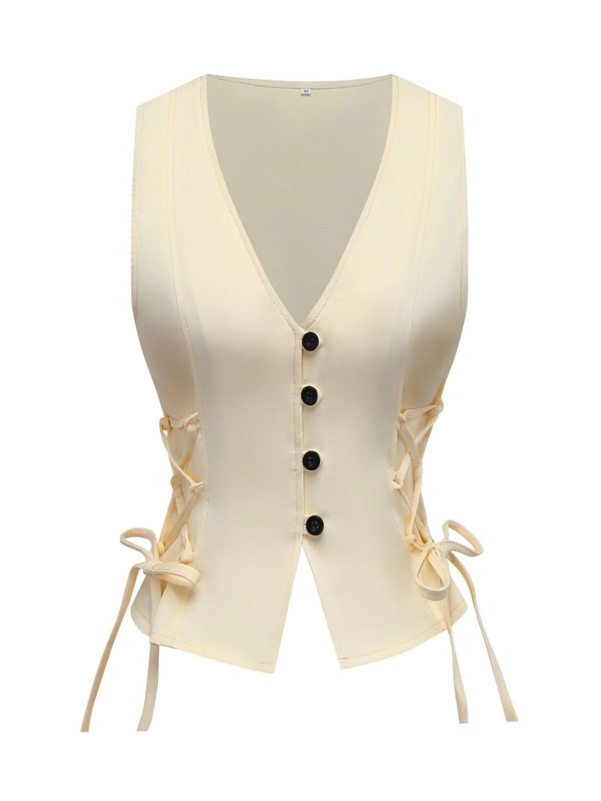 1970s Solid Waist-Tie V-Neck Vest - Image 2