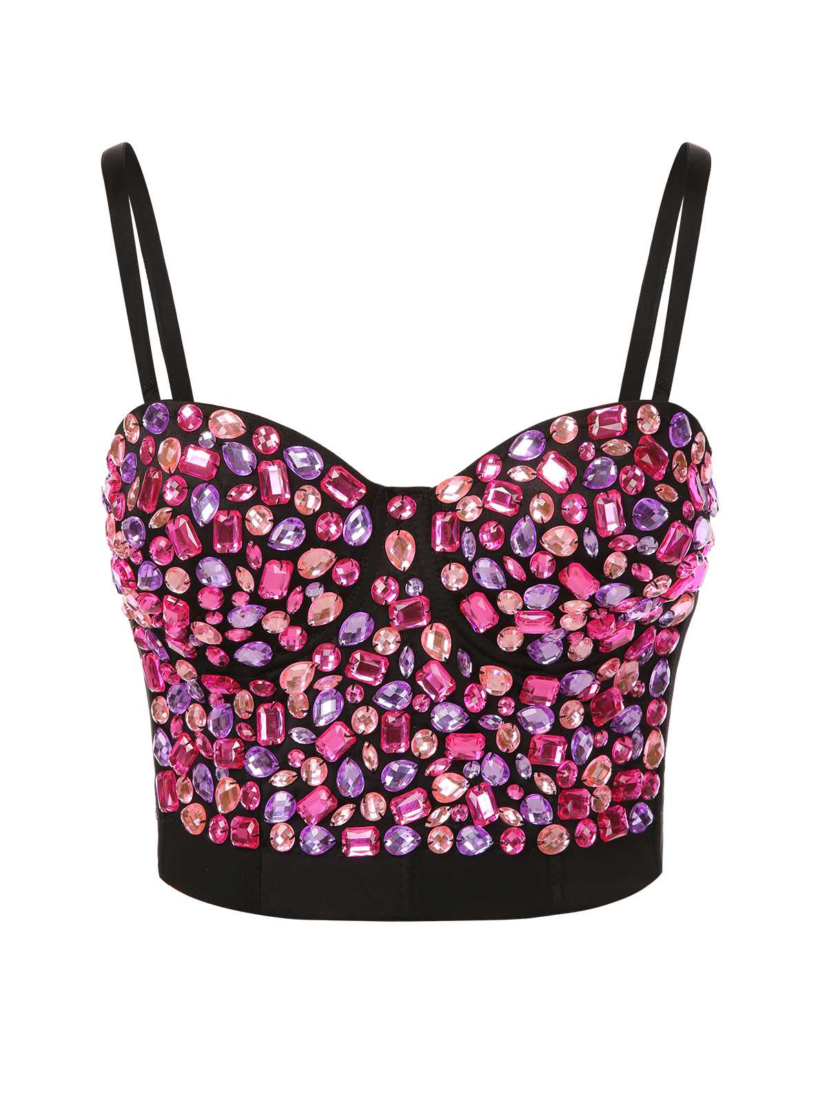 1970s Spaghetti Strap 3D Rhinestone Embellished Crop Top - Image 2