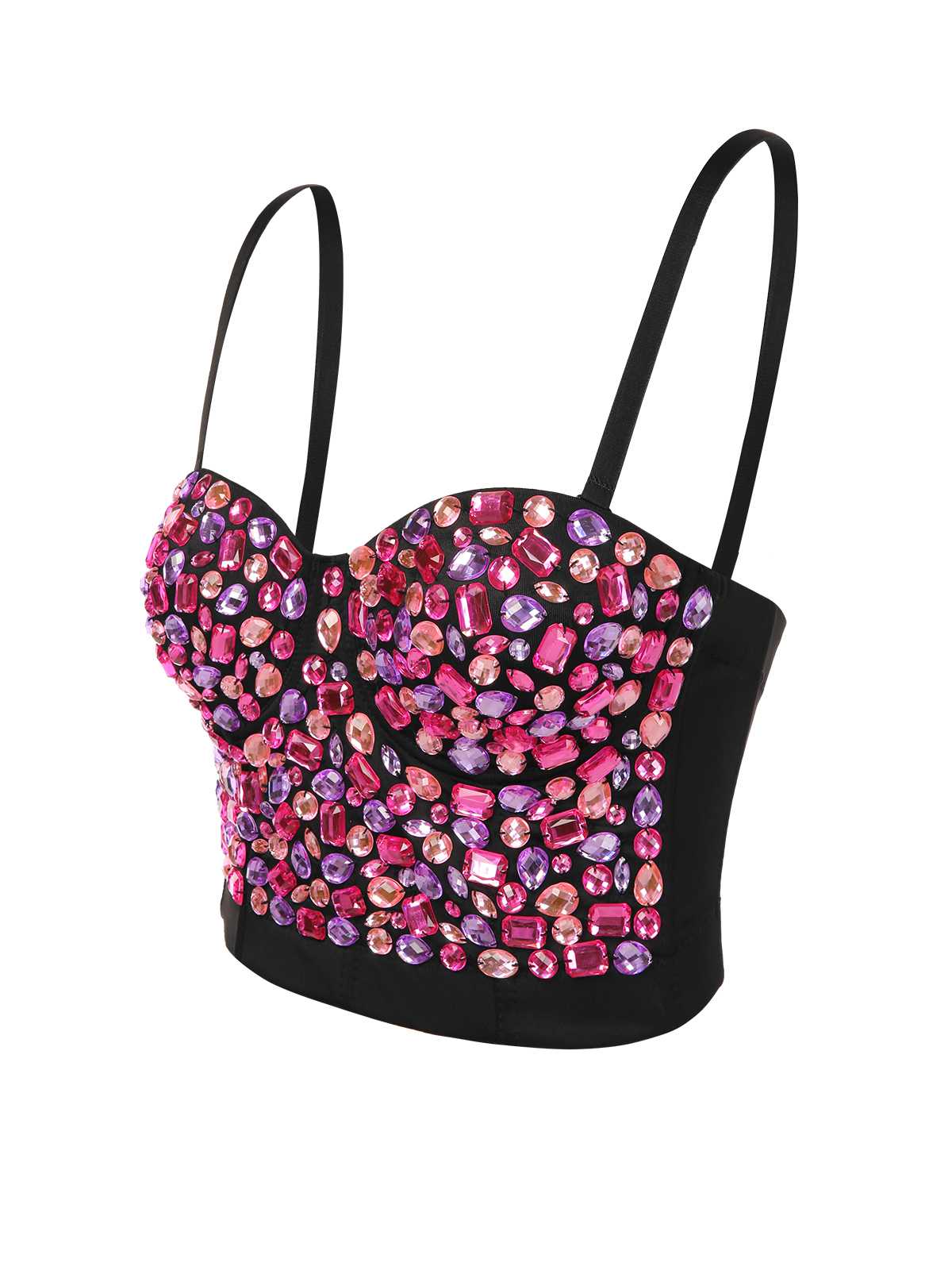 1970s Spaghetti Strap 3D Rhinestone Embellished Crop Top - Image 4