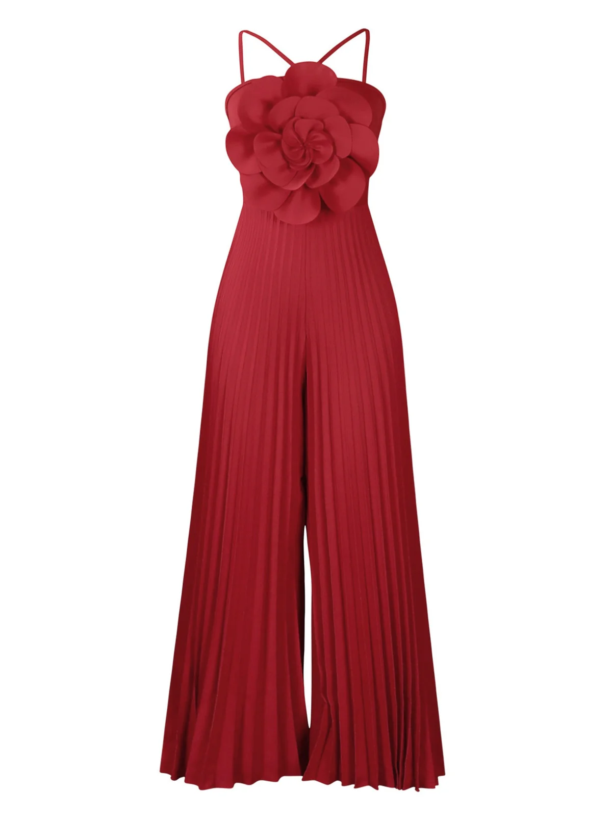 1970s Spaghetti Strap 3D Rose Solid Jumpsuit - Image 2