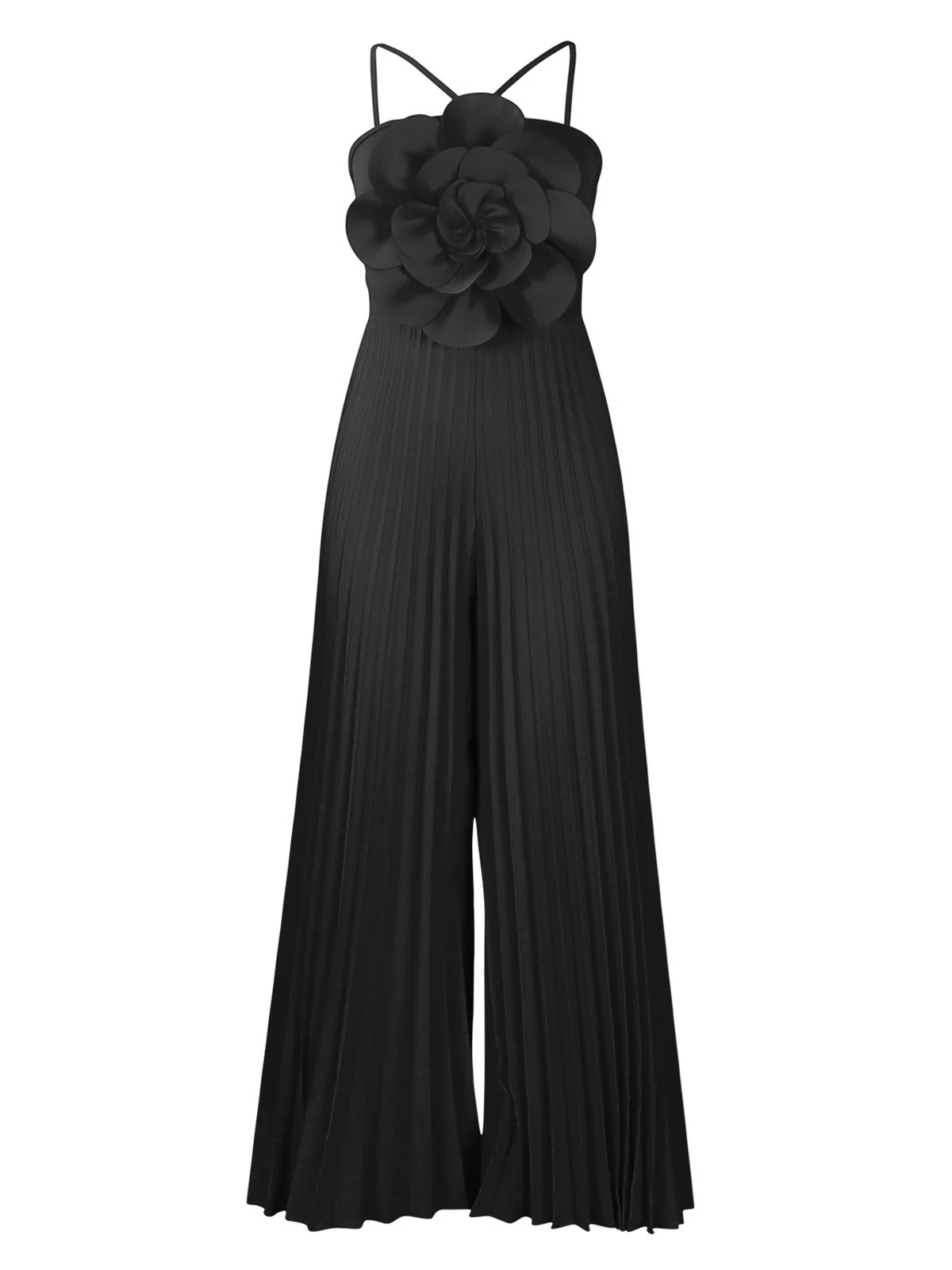 1970s Spaghetti Strap 3D Rose Solid Jumpsuit - Image 4