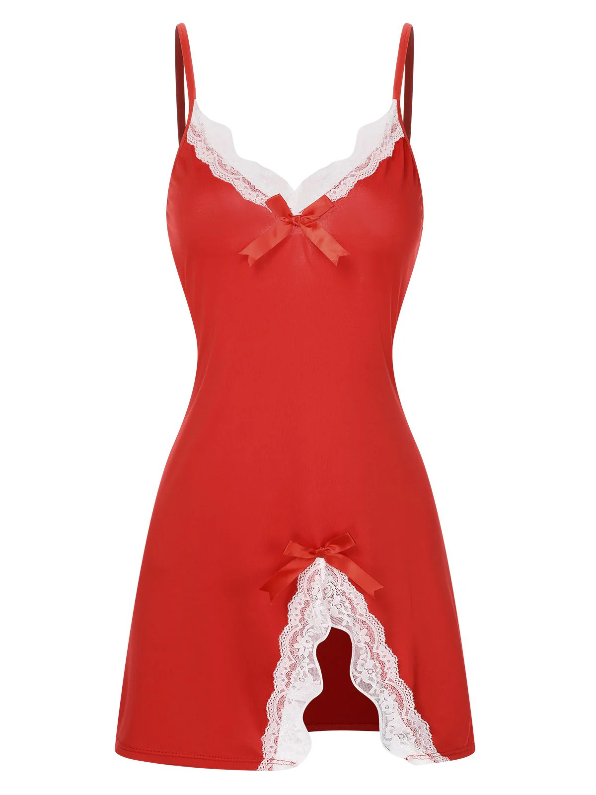1970s Spaghetti Strap Bow Lace Patchwork Nightgown - Image 9