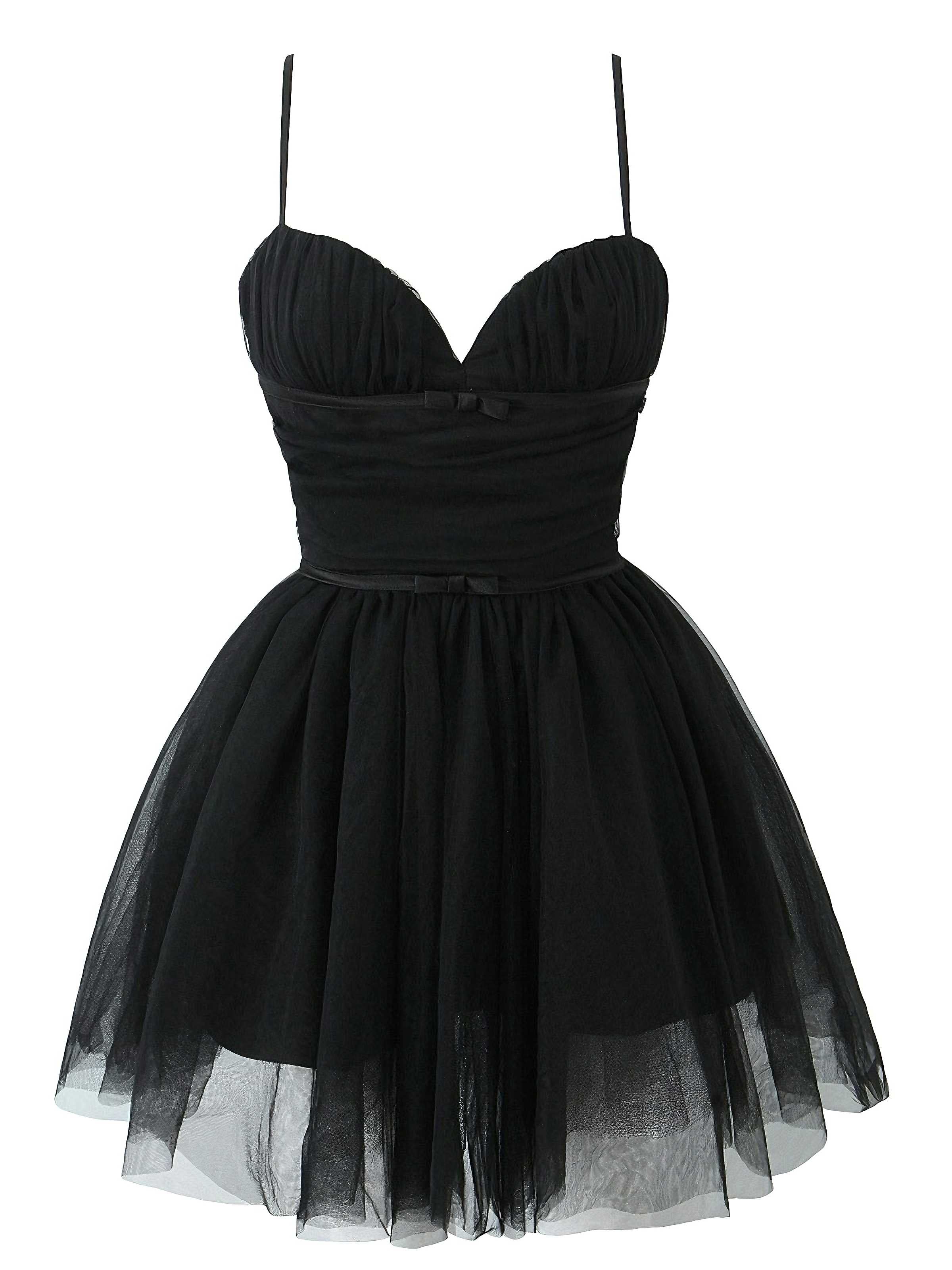 1970s Spaghetti Strap Bow Tulle Dress - Image 6
