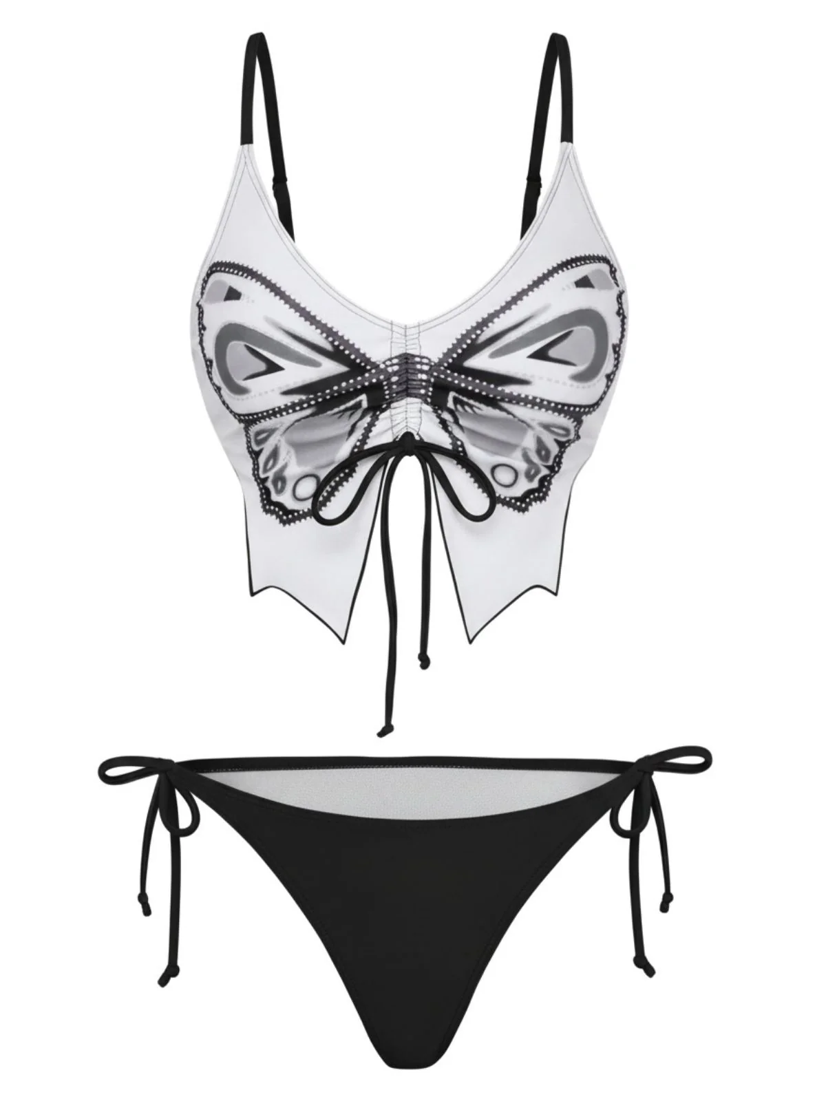 1970s Spaghetti Strap Butterfly Lace-Up Bikini Set - Image 2