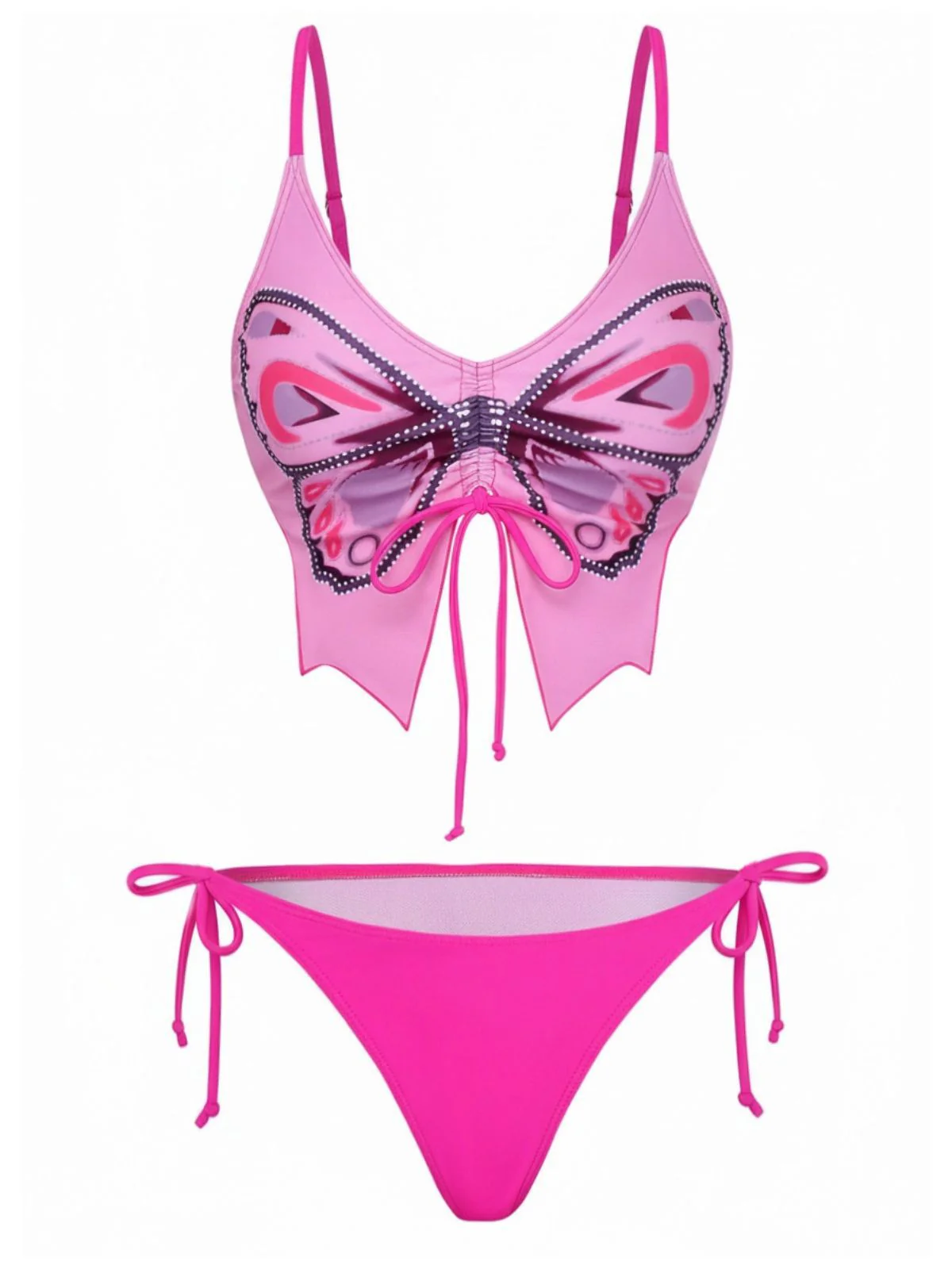 1970s Spaghetti Strap Butterfly Lace-Up Bikini Set - Image 4