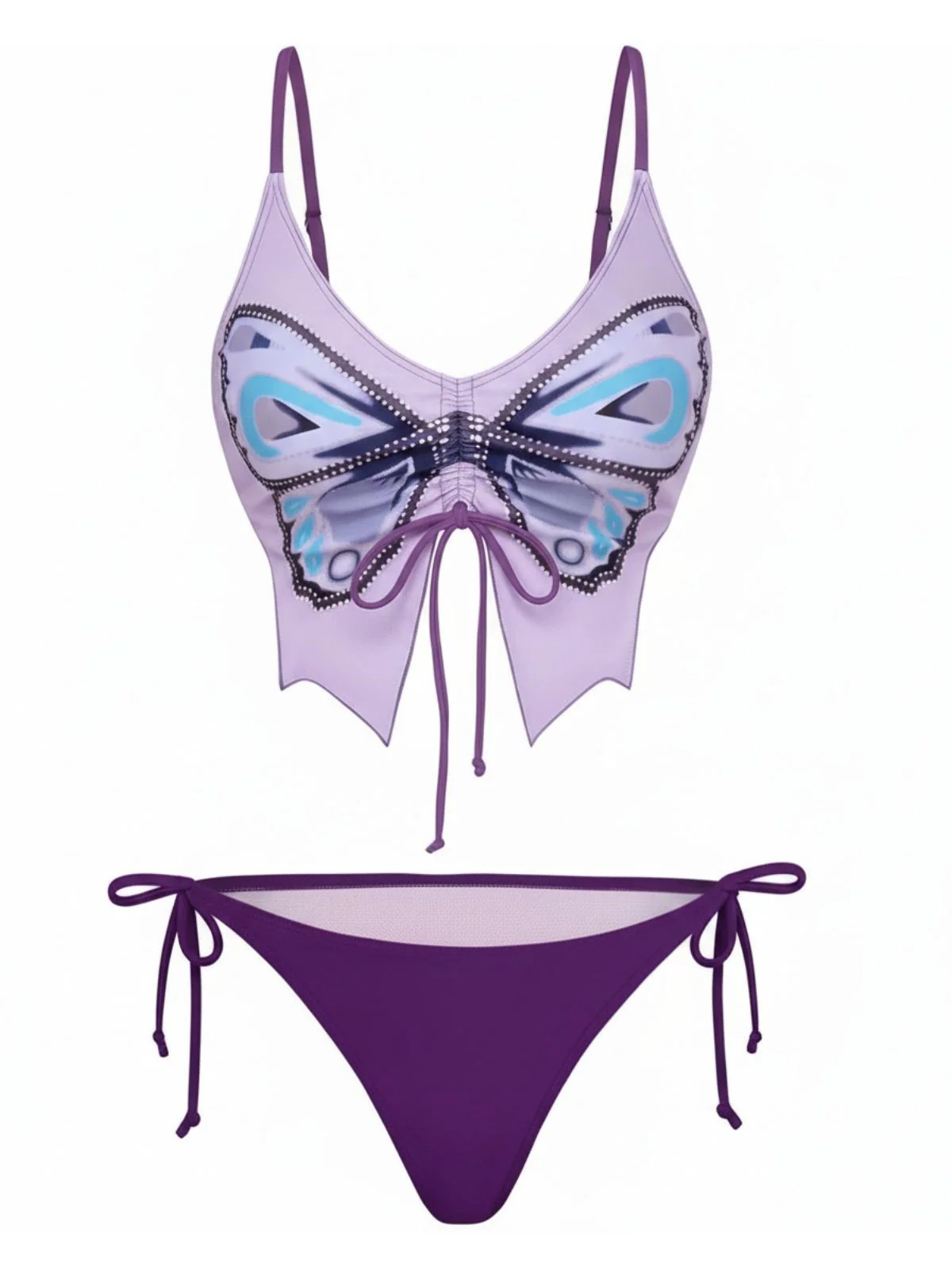 1970s Spaghetti Strap Butterfly Lace-Up Bikini Set - Image 9