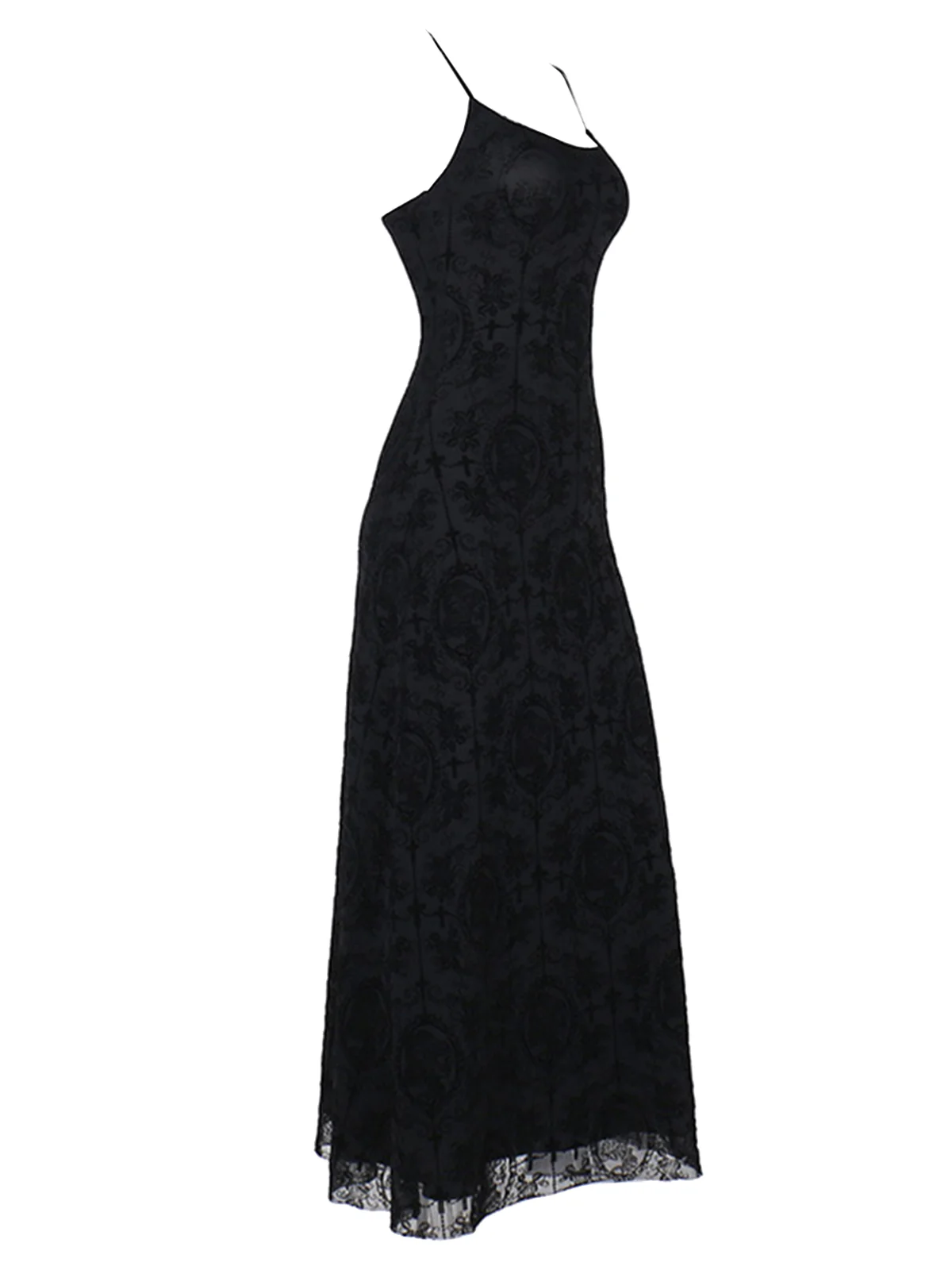 1970s Spaghetti Strap Gothic Black Lace Maxi Dress - Image 2