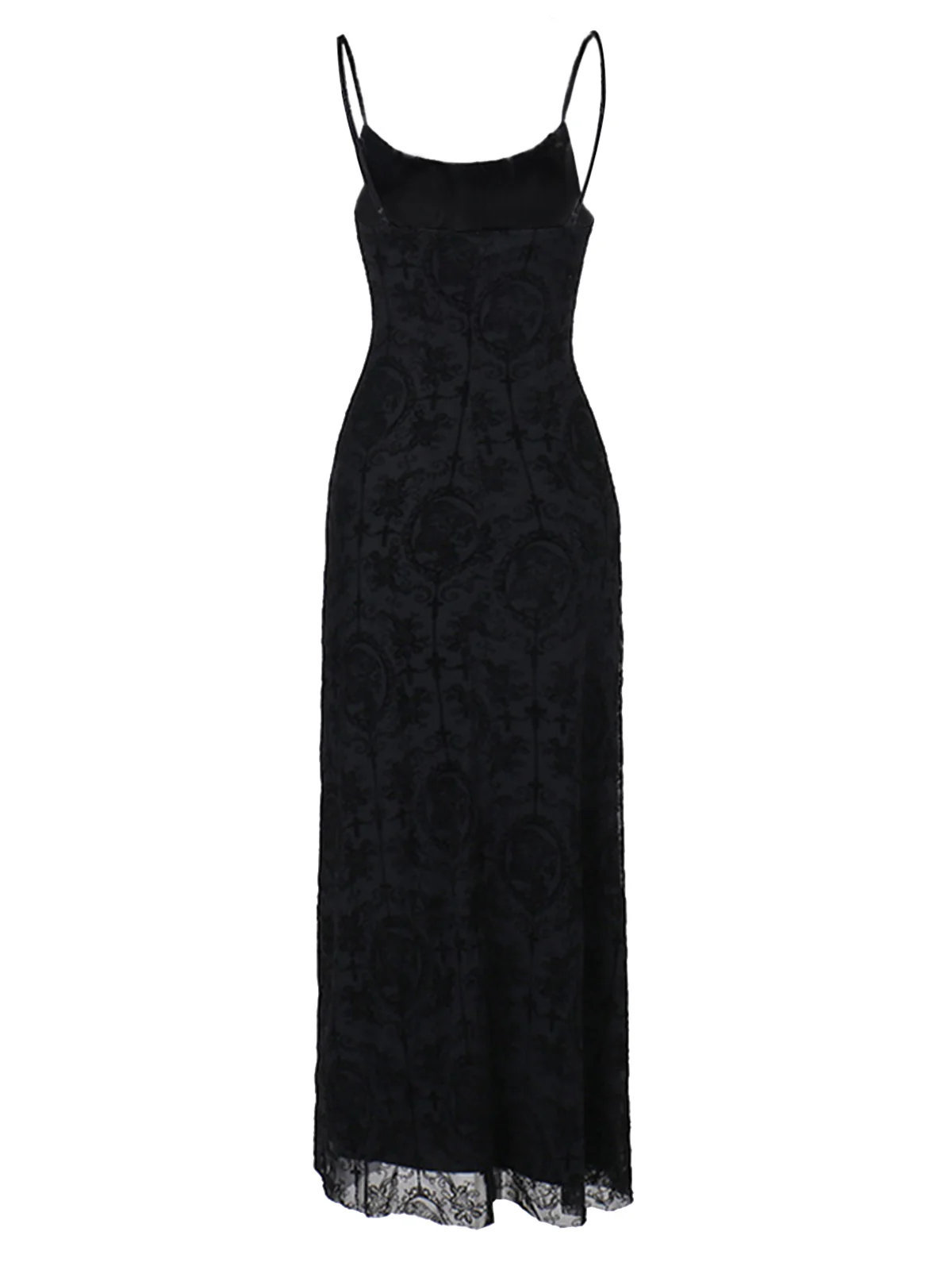 1970s Spaghetti Strap Gothic Black Lace Maxi Dress - Image 3
